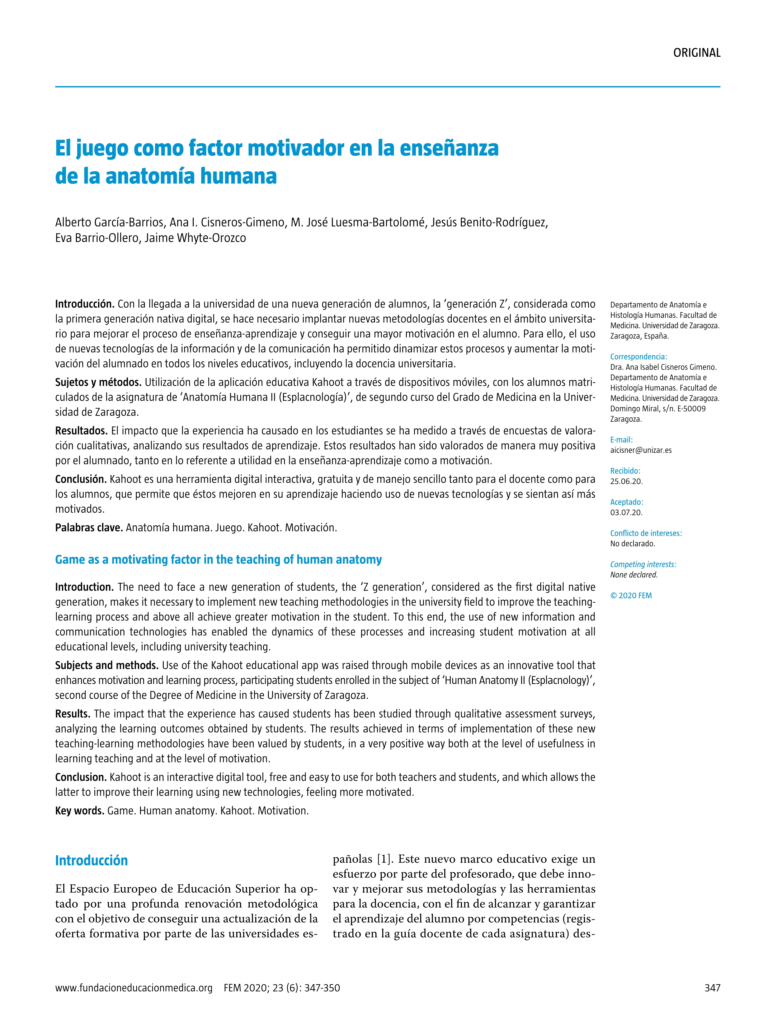El juego como factor motivador en la enseñanza de la anatomía humana