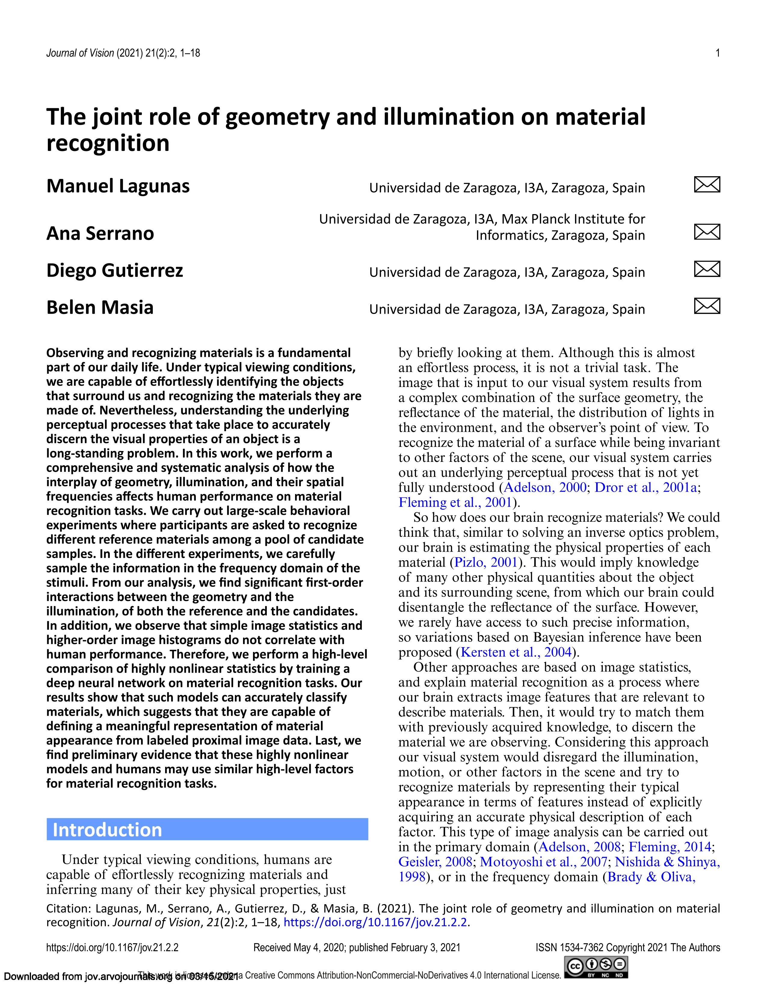 The joint role of geometry and illumination on material recognition