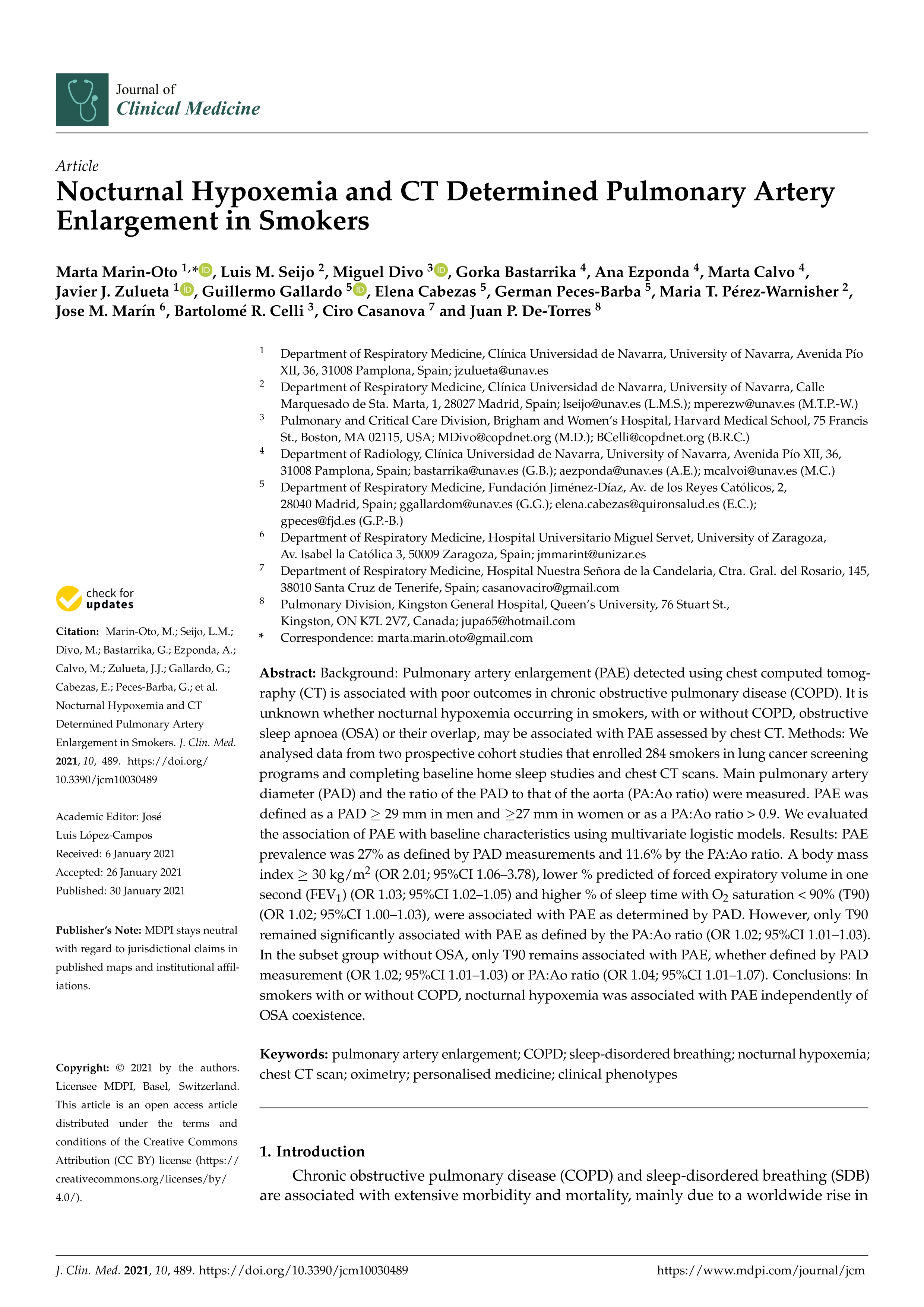 Nocturnal Hypoxemia and CT Determined Pulmonary Artery Enlargement in Smokers