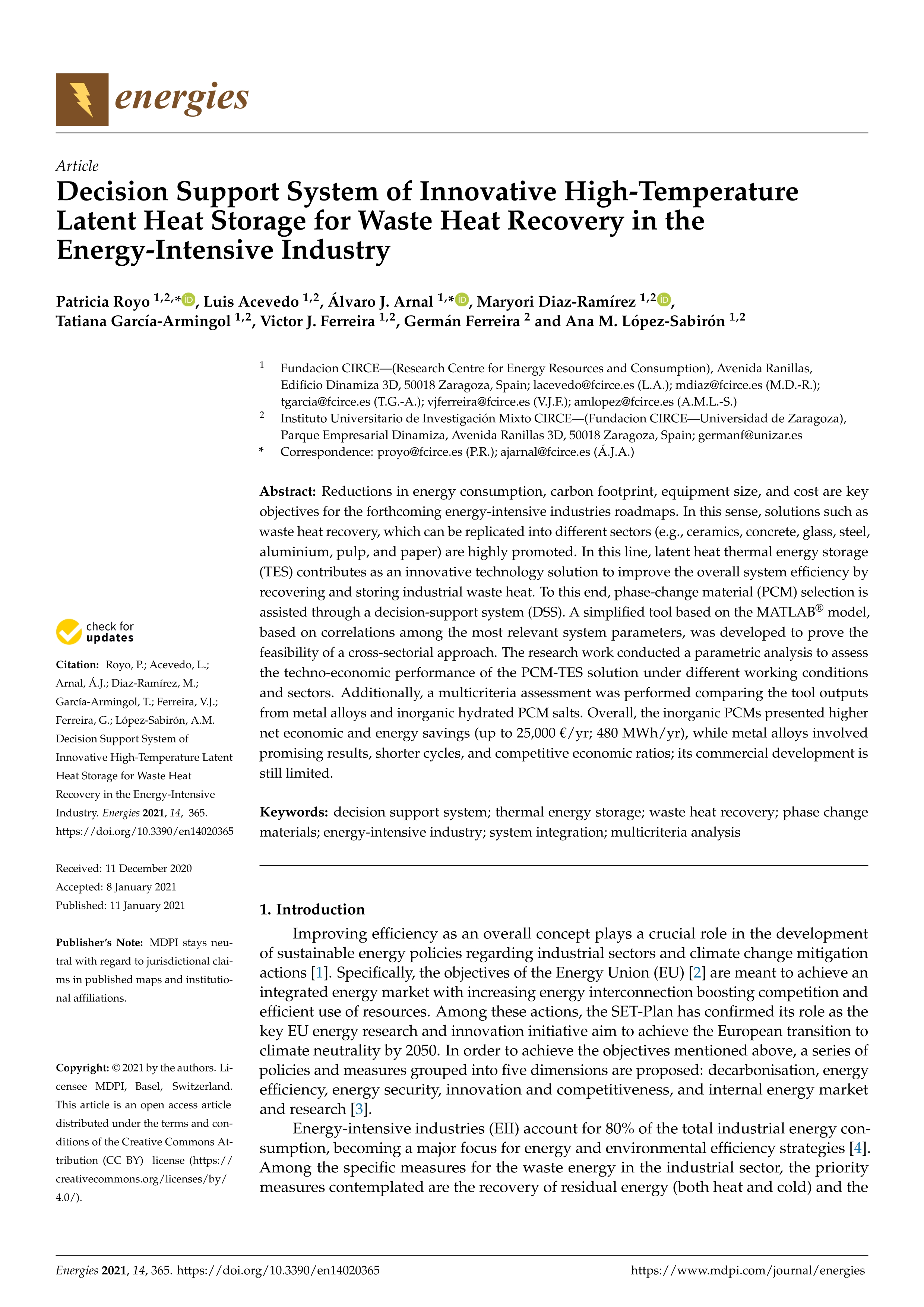 Decision Support System Of Innovative High Temperature Latent Heat Storage For Waste Heat Recovery In The Energy Intensive Indus