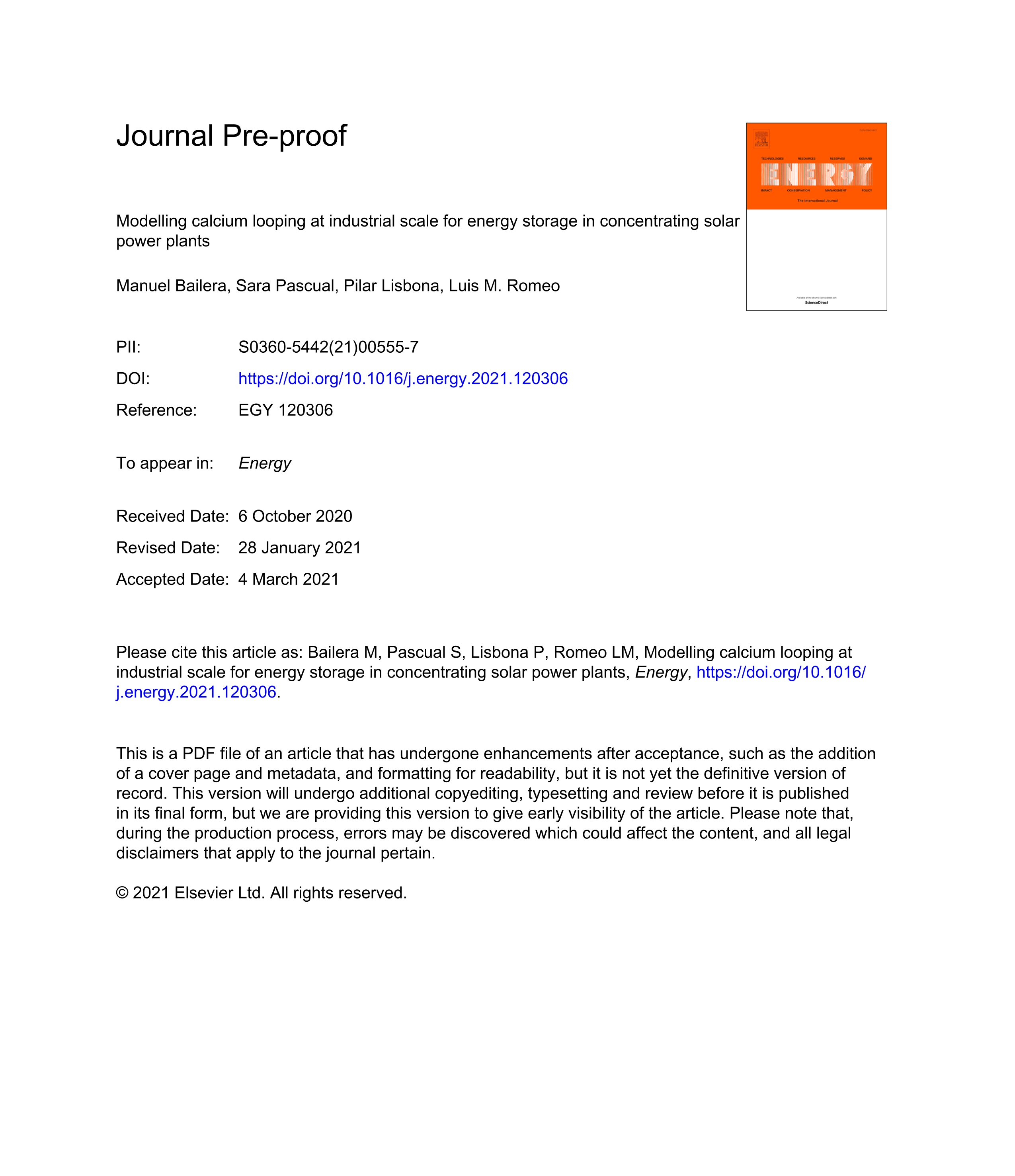 Modelling calcium looping at industrial scale for energy storage in concentrating solar power plants
