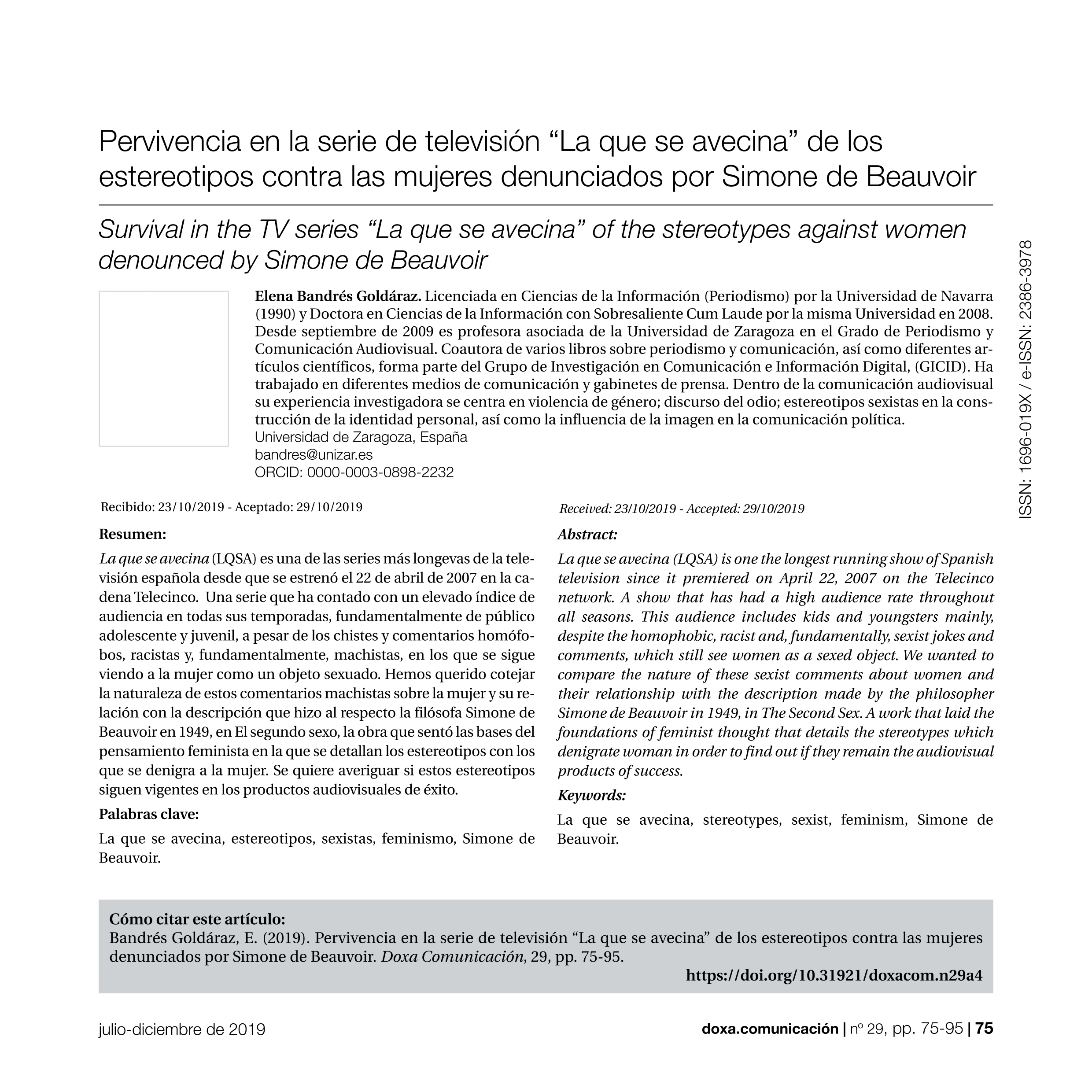 Pervivencia en la serie de televisión “La que se avecina” de los estereotipos contra las mujeres denunciados por Simone de Beauvoir