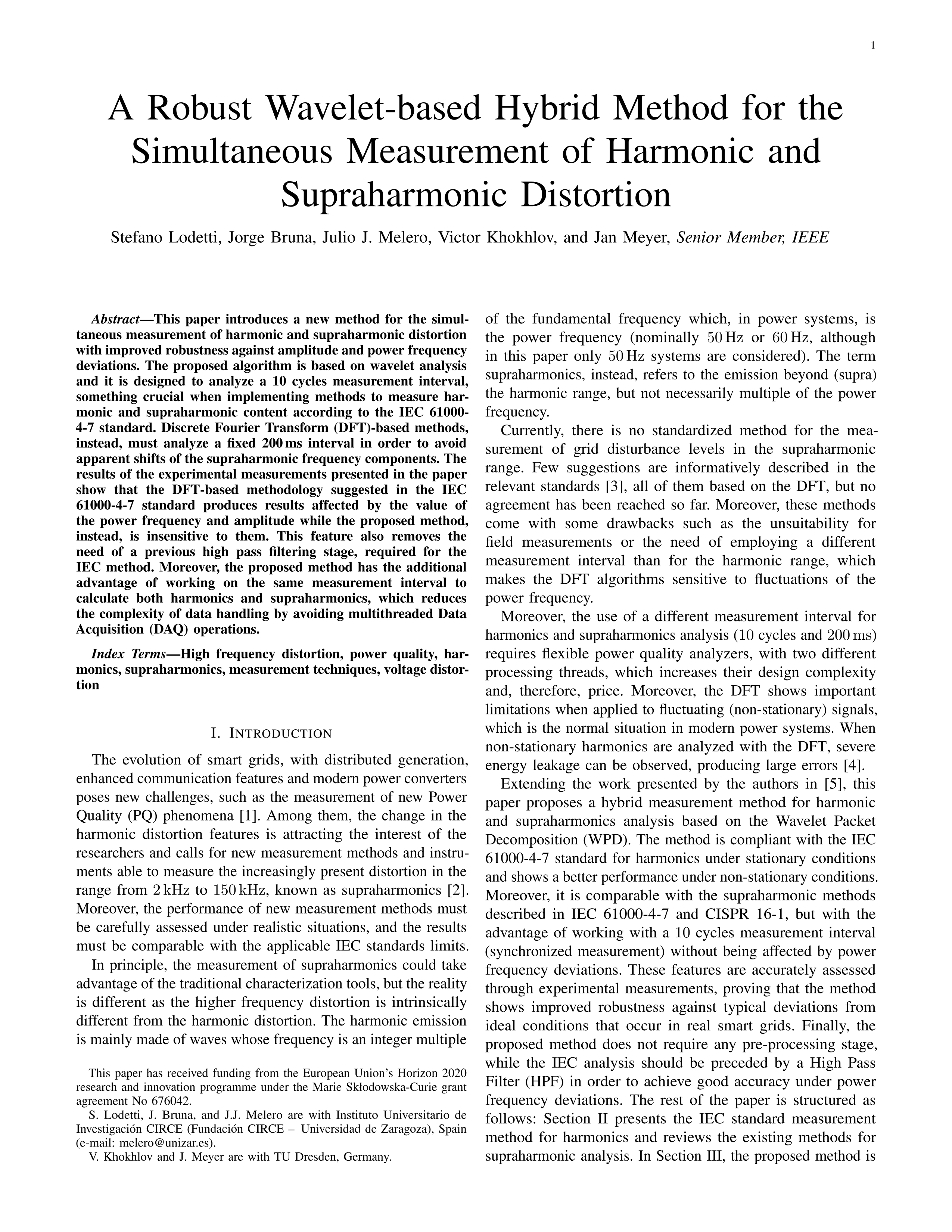 A robust wavelet-based hybrid method for the simultaneous measurement of harmonic and supraharmonic distortion