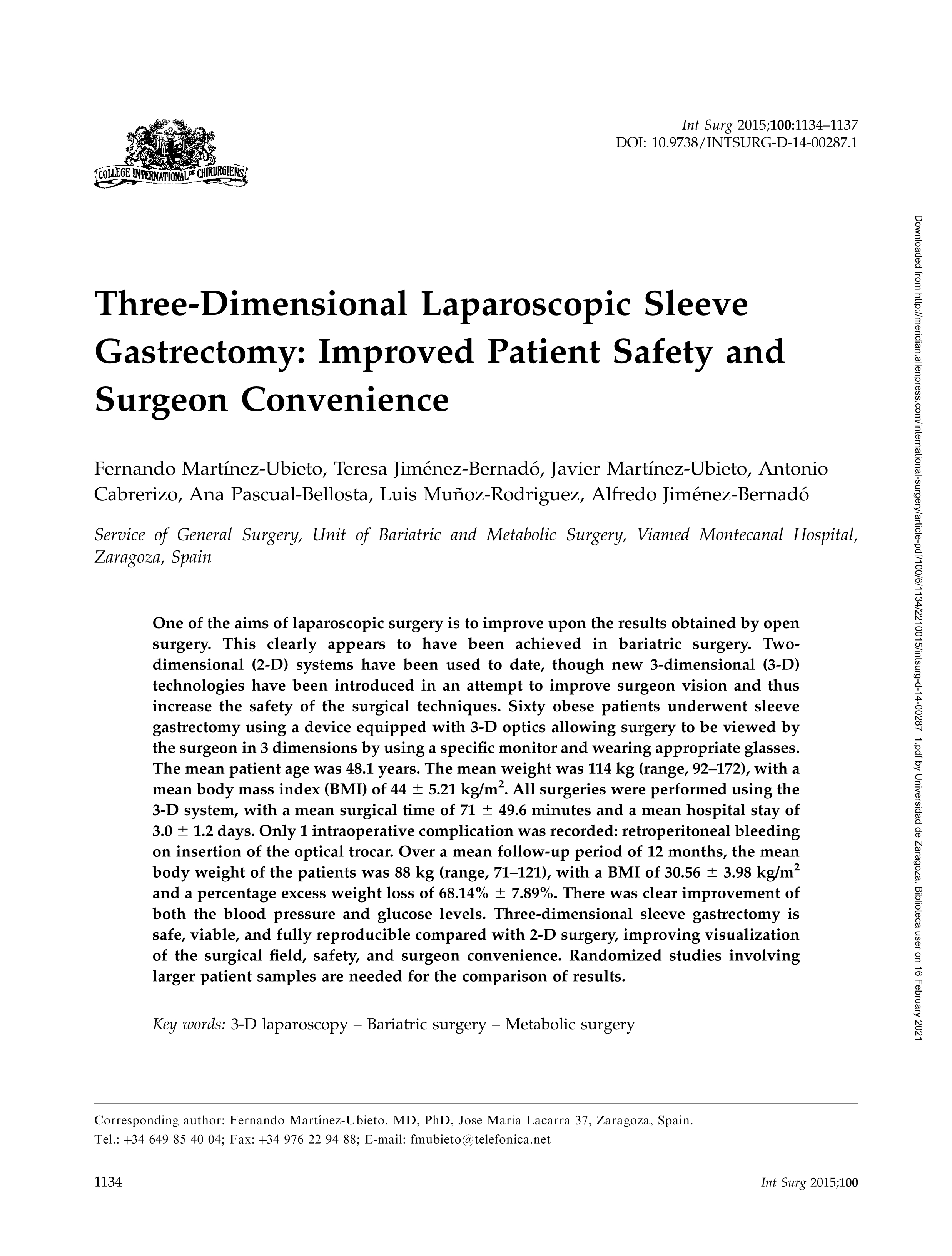 Three-dimensional laparoscopic sleeve gastrectomy: improved patient safety and surgeon convenience