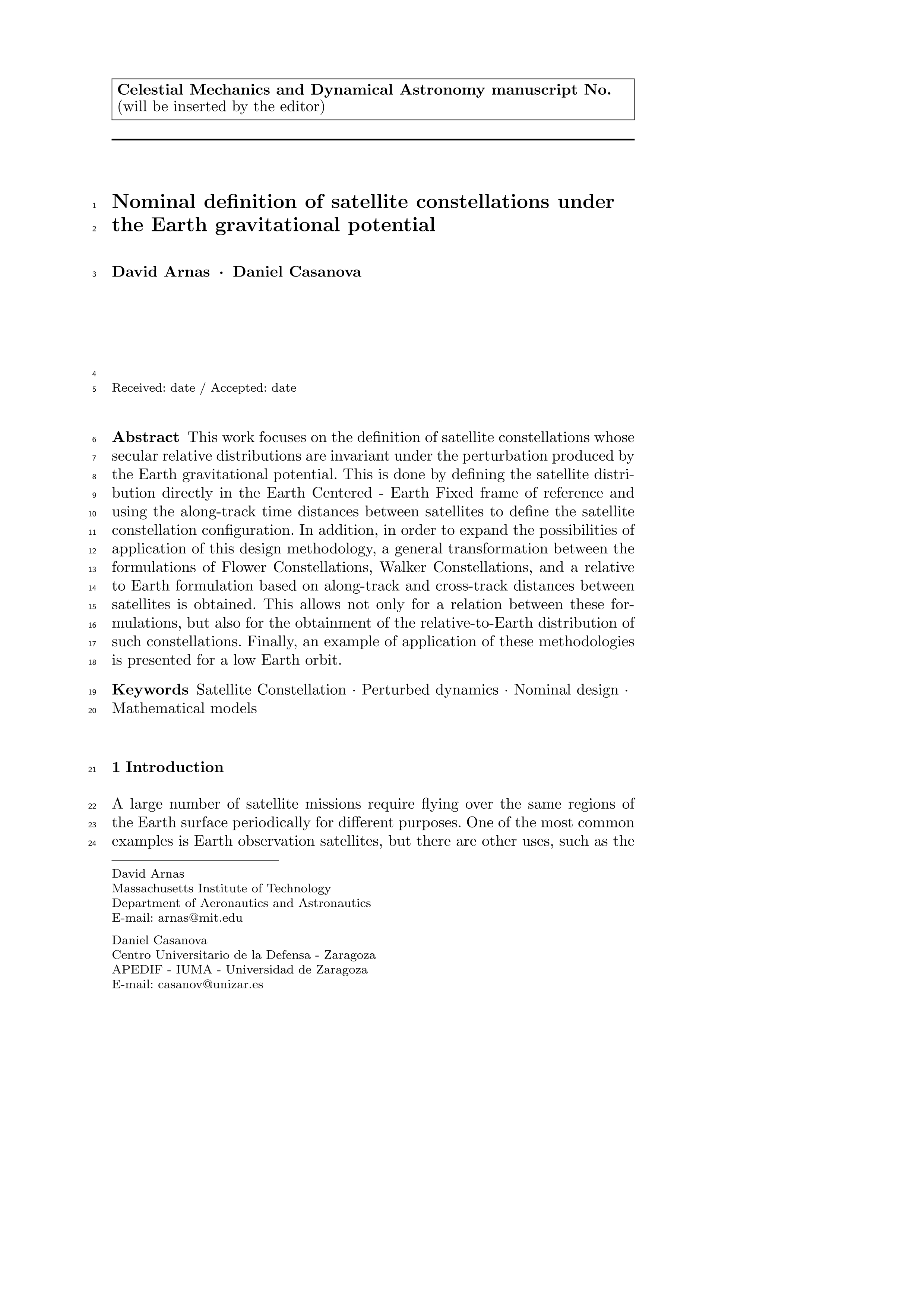 Nominal definition of satellite constellations under the Earth gravitational potential