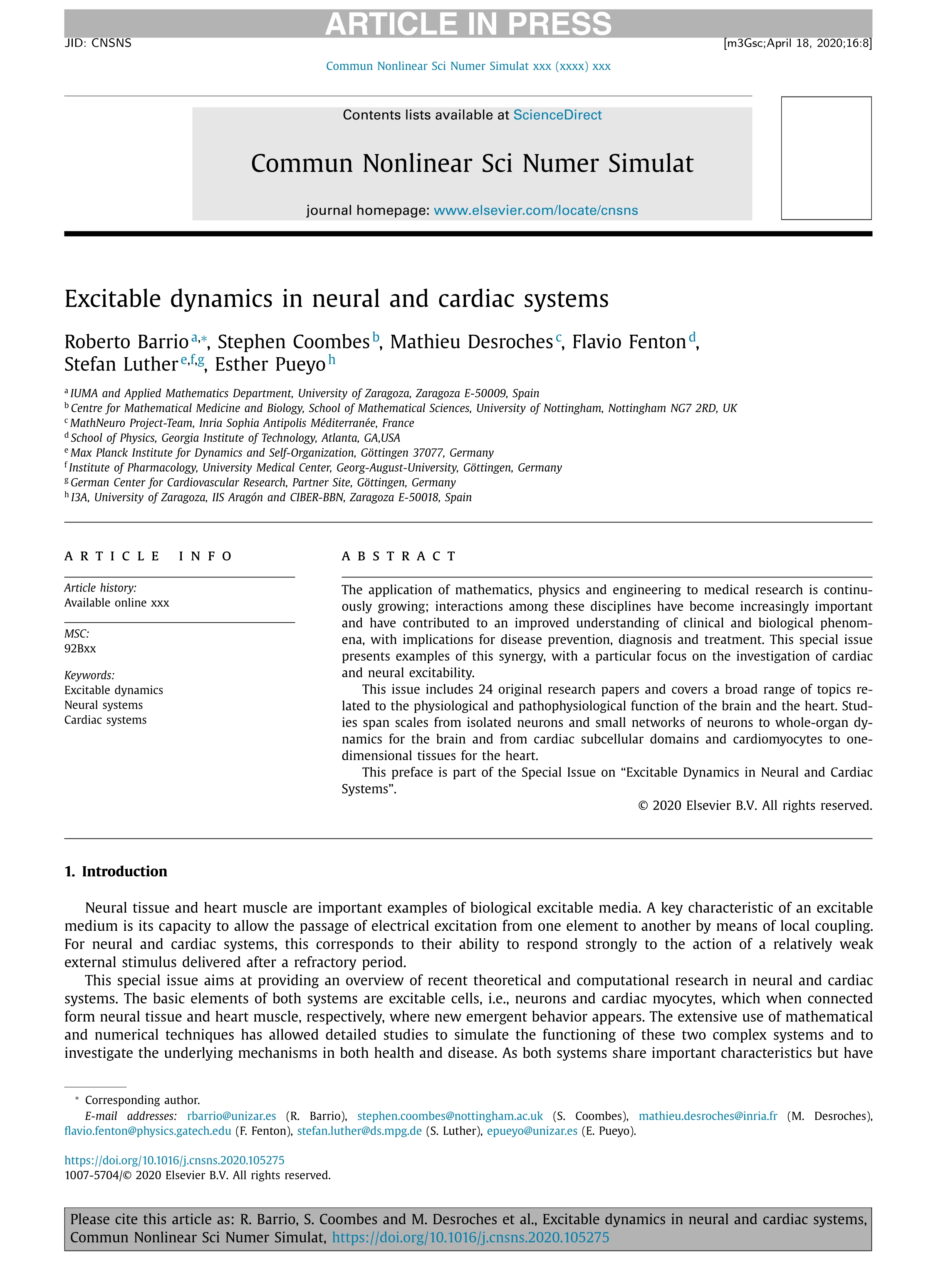 Excitable dynamics in neural and cardiac systems