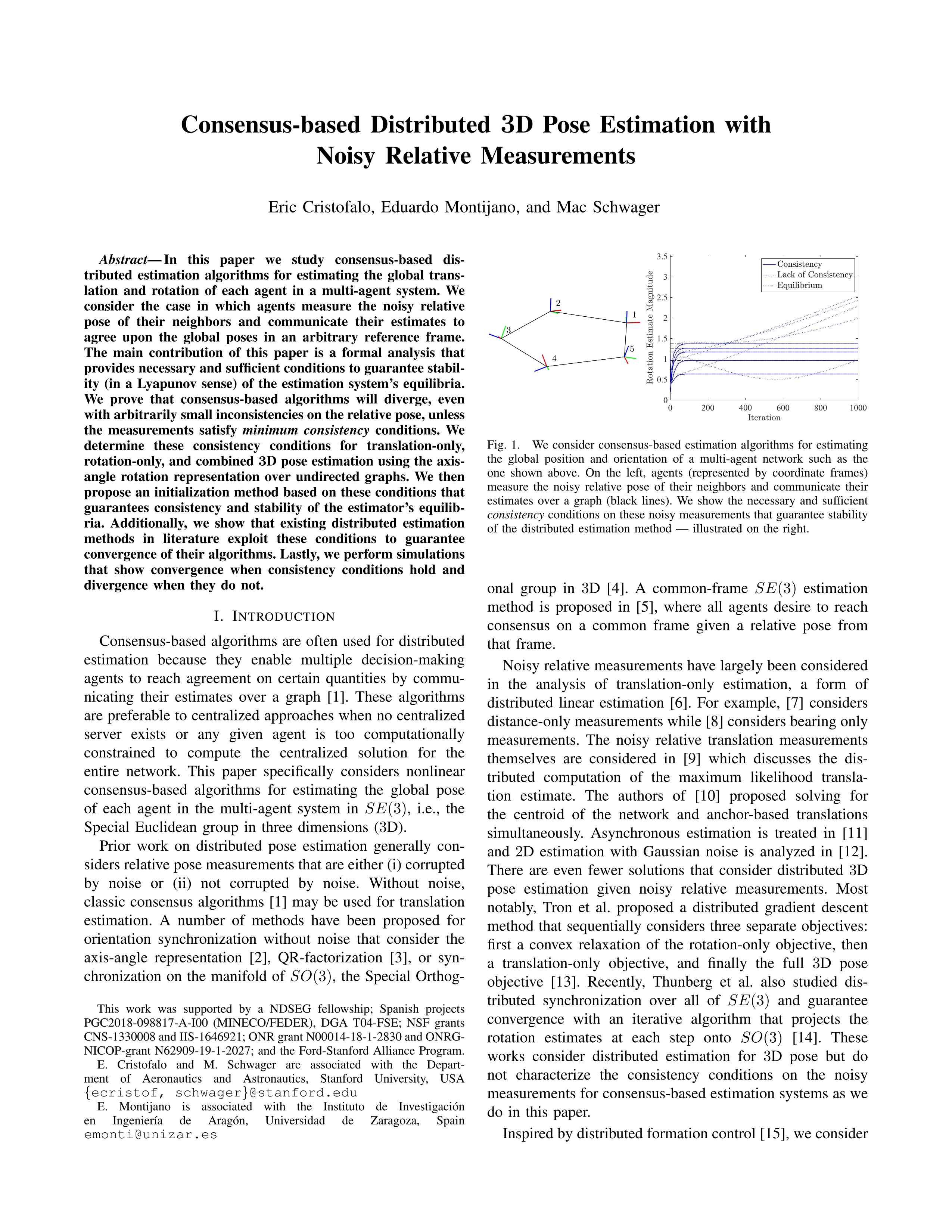 Consensus Based Distributed 3d Pose Estimation With Noisy Relative Measurements