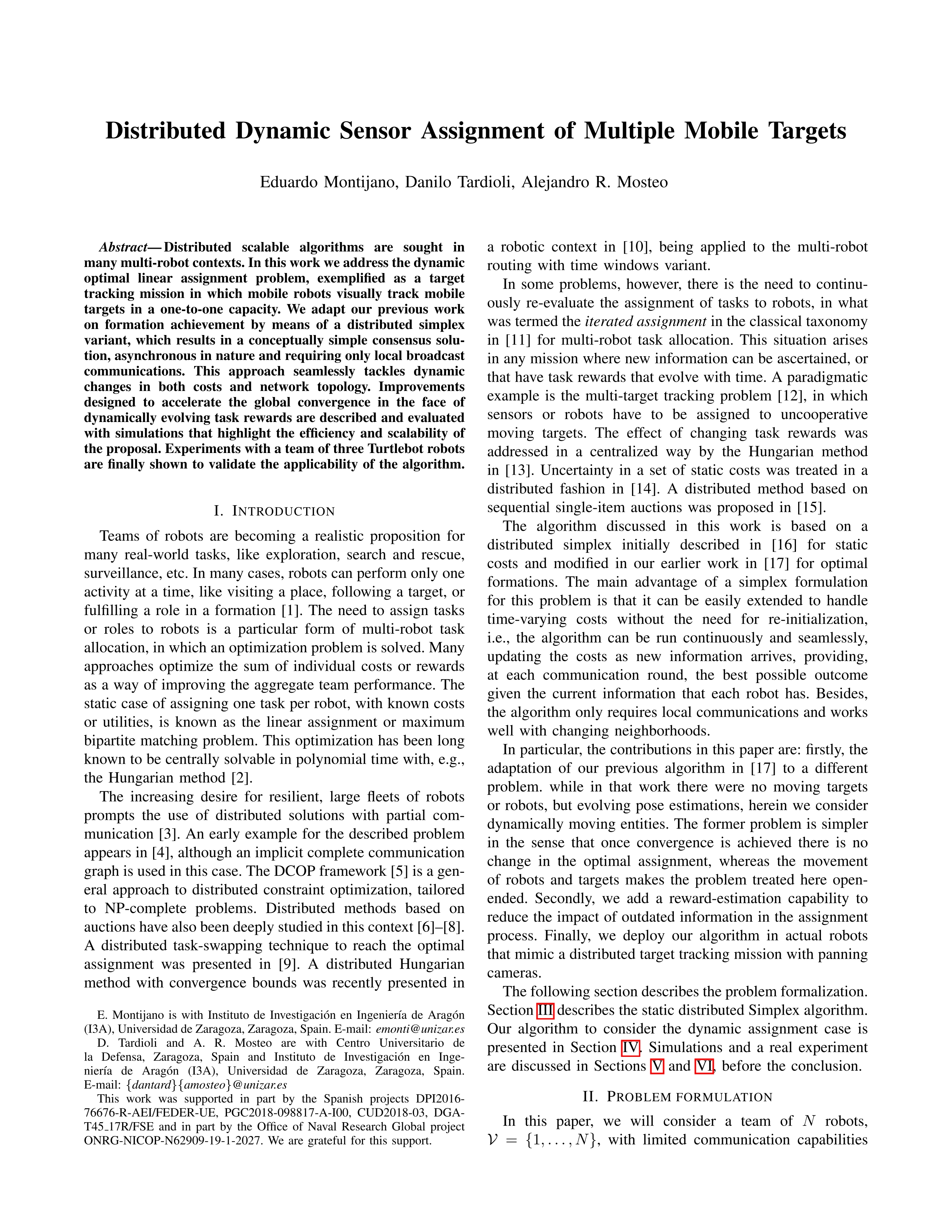 Distributed Dynamic Sensor Assignment of Multiple Mobile Targets