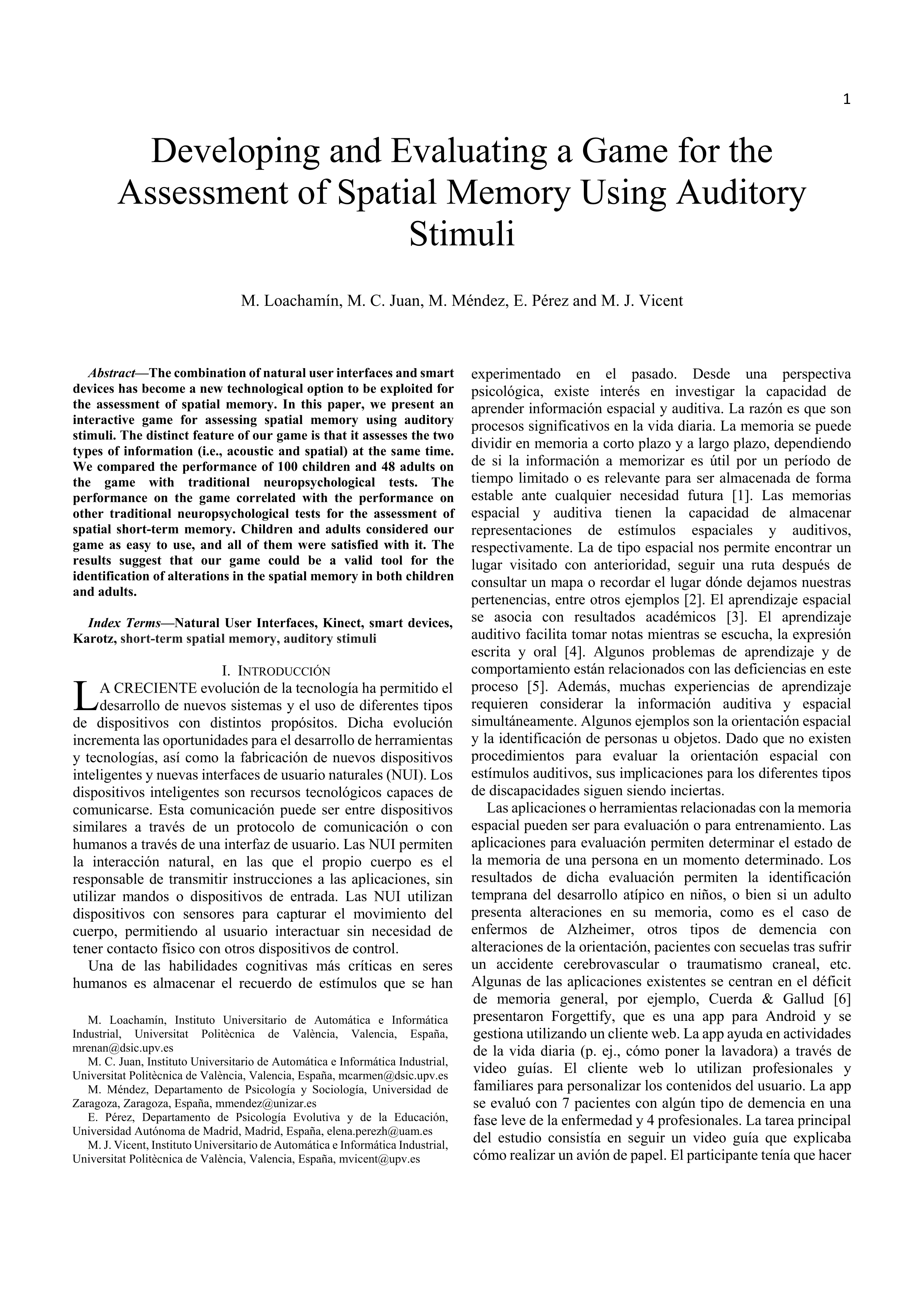 Developing and Evaluating a Game for the Assessment of Spatial Memory Using Auditory Stimuli
