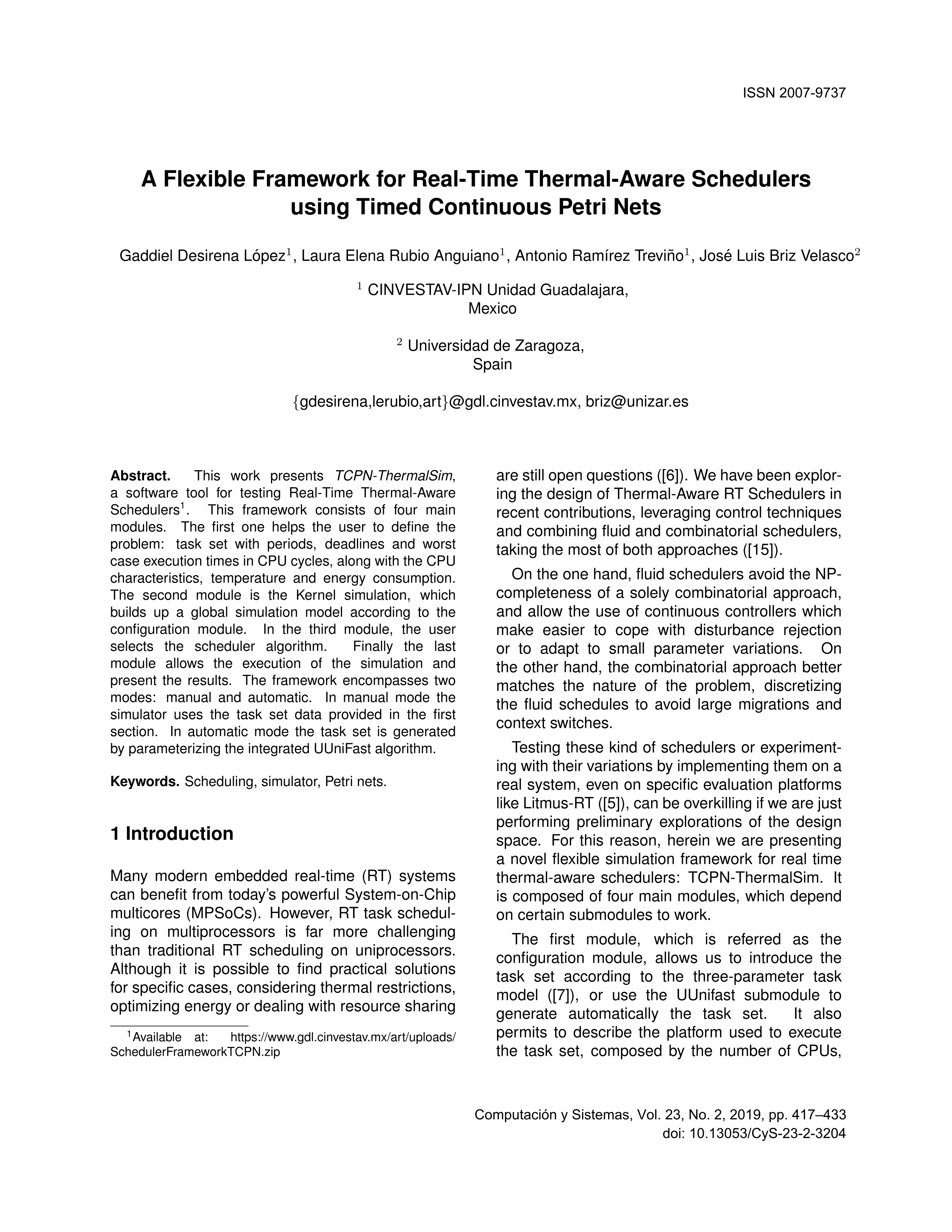 A flexible framework for real-time thermal-aware schedulers using timed continuous petri nets