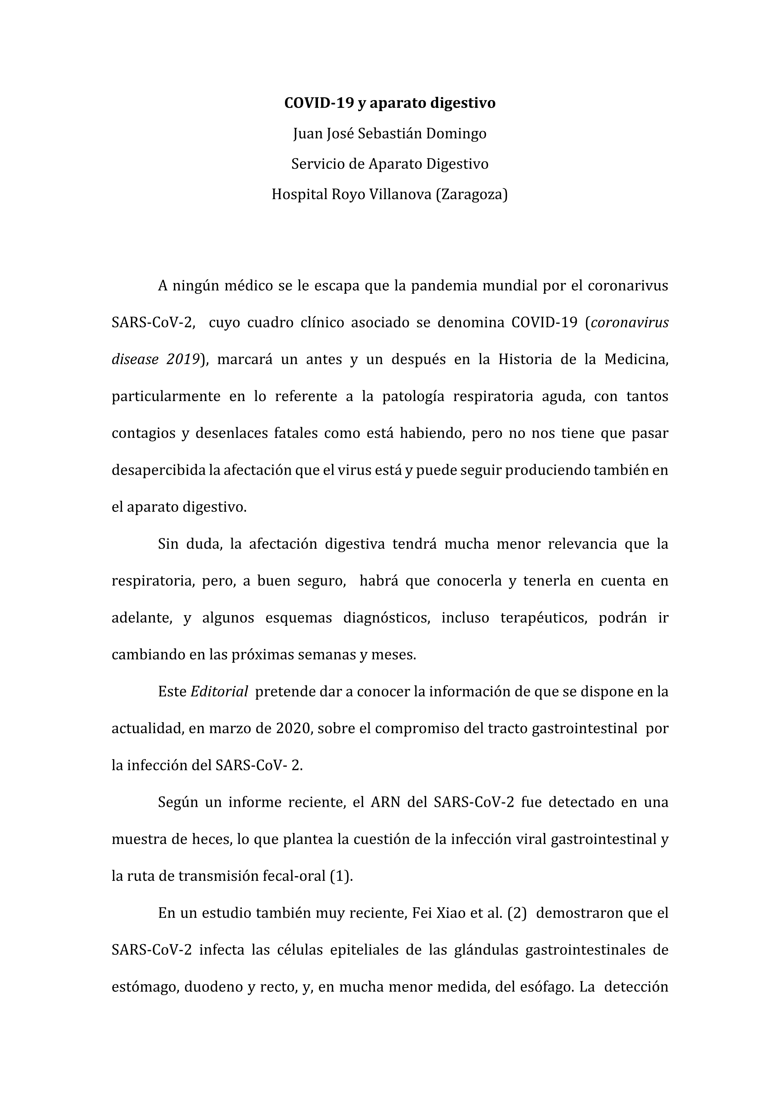 COVID-19 y aparato digestivo