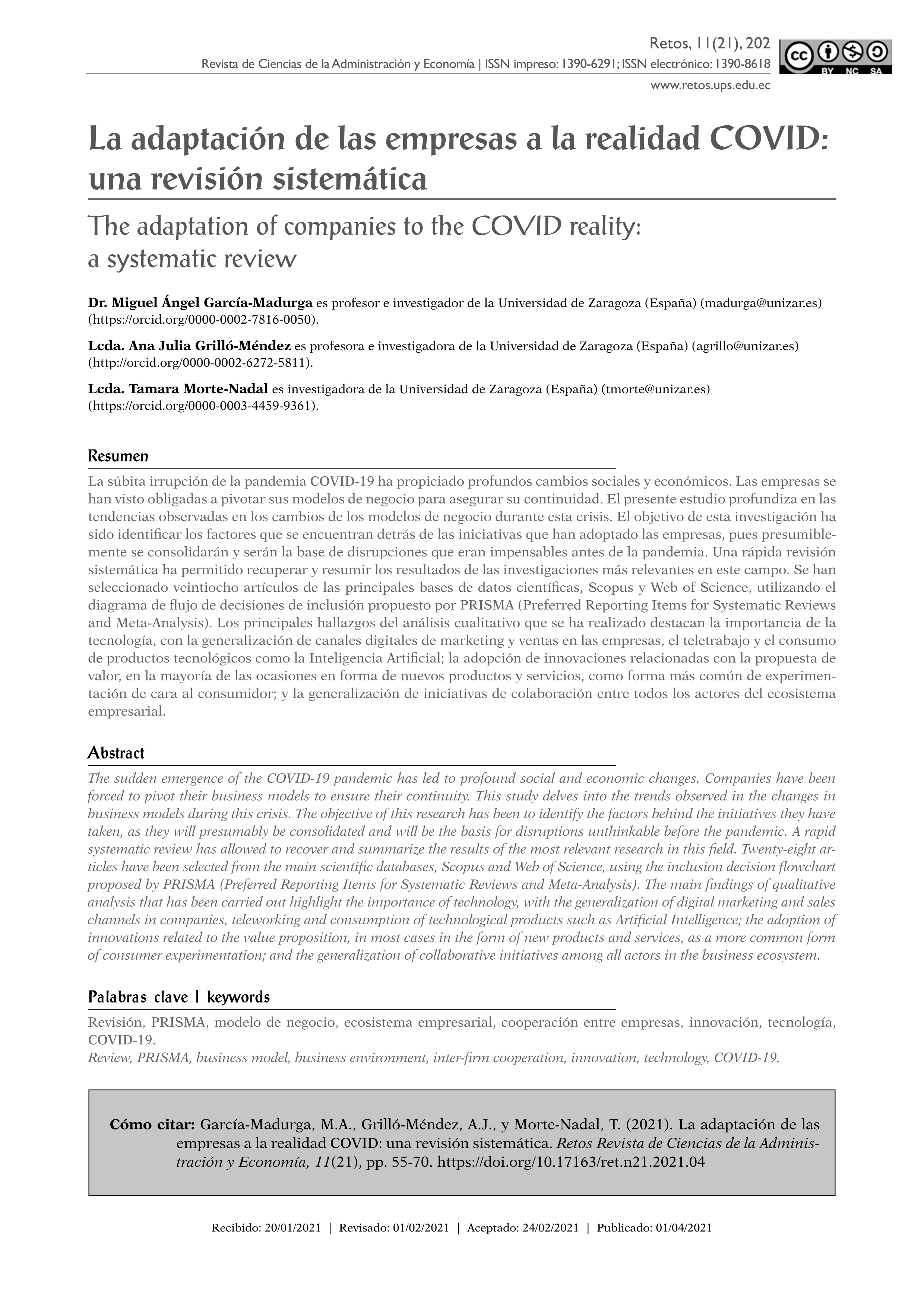 La adaptación de las empresas a la realidad COVID: una revisión sistemática