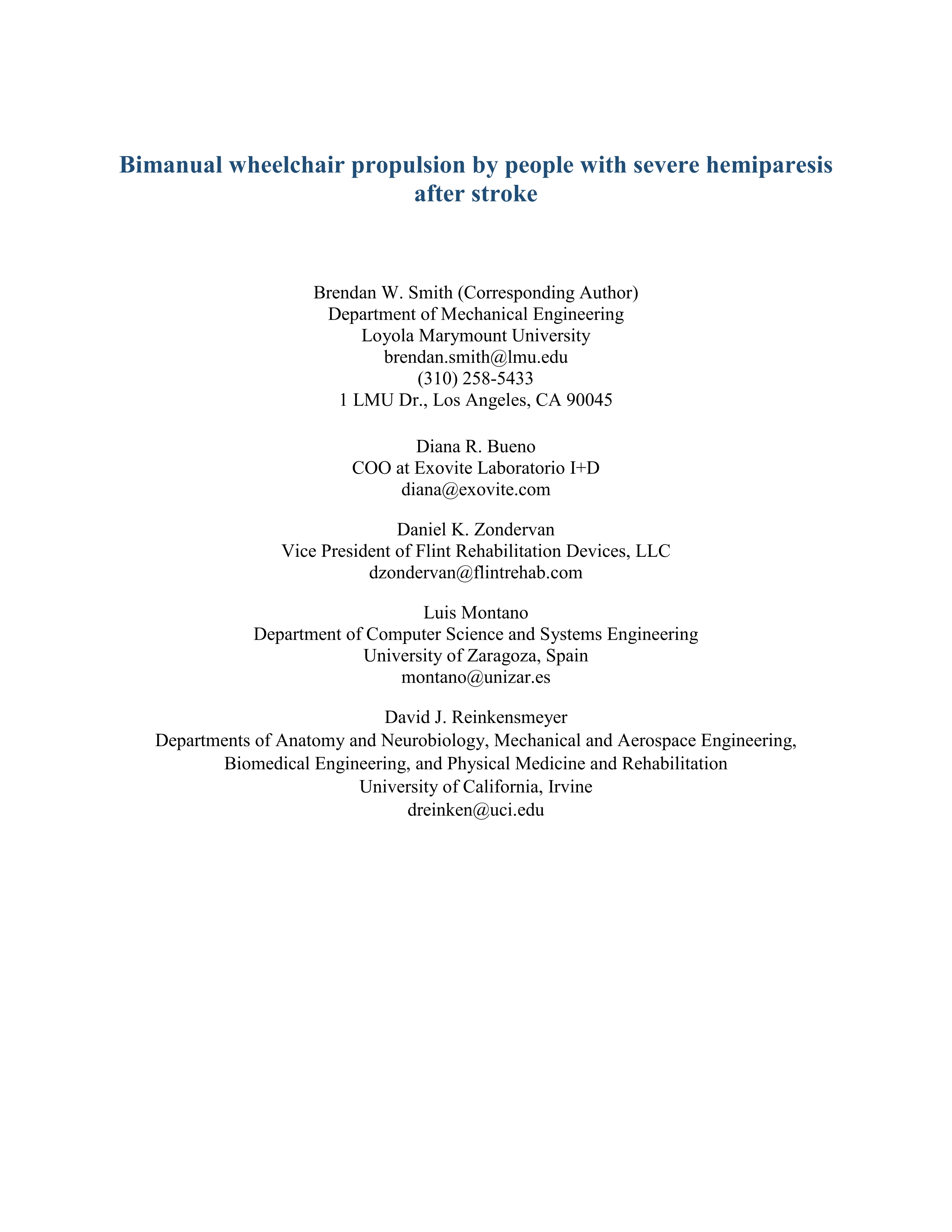 Bimanual wheelchair propulsion by people with severe hemiparesis after stroke