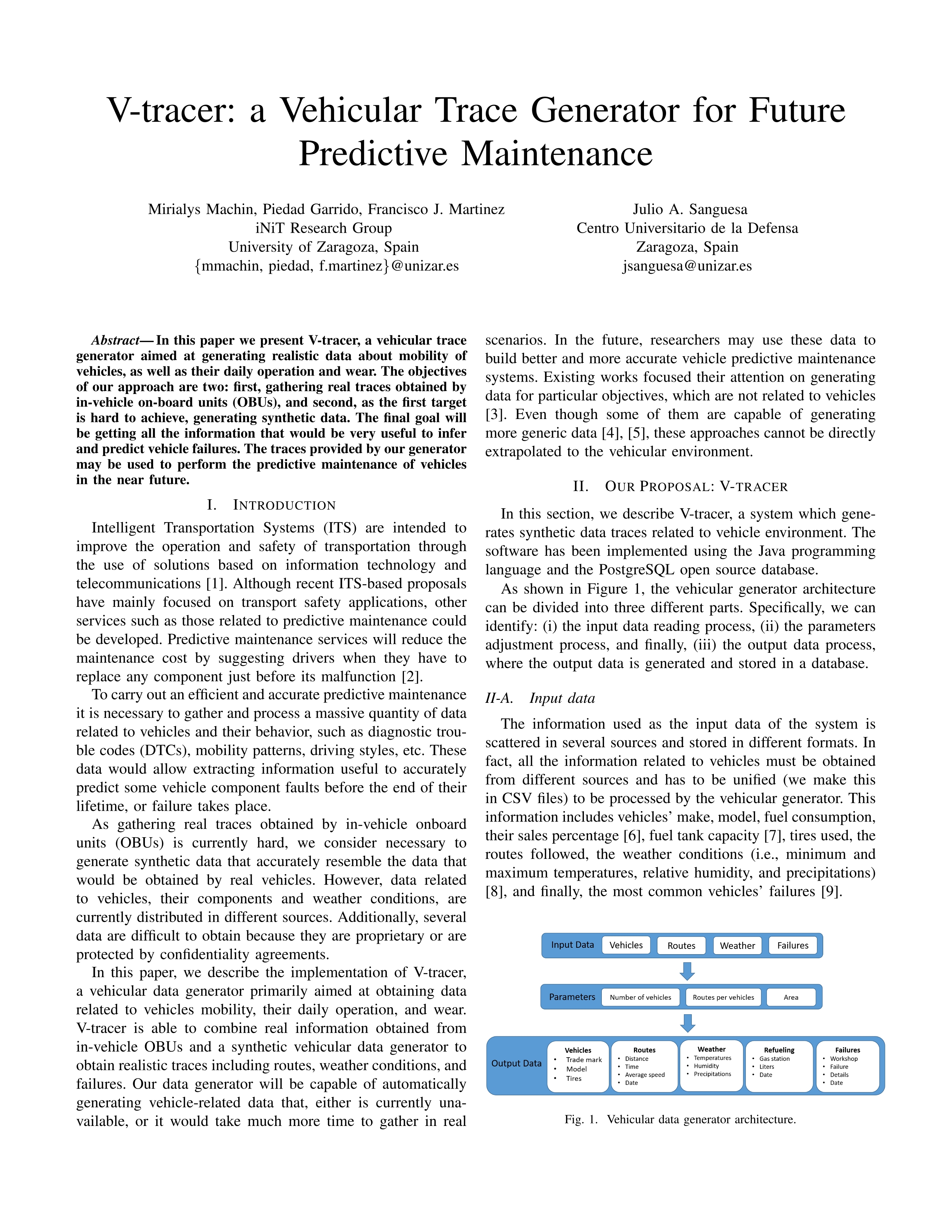 V-tracer: a Vehicular Trace Generator for Future Predictive Maintenance