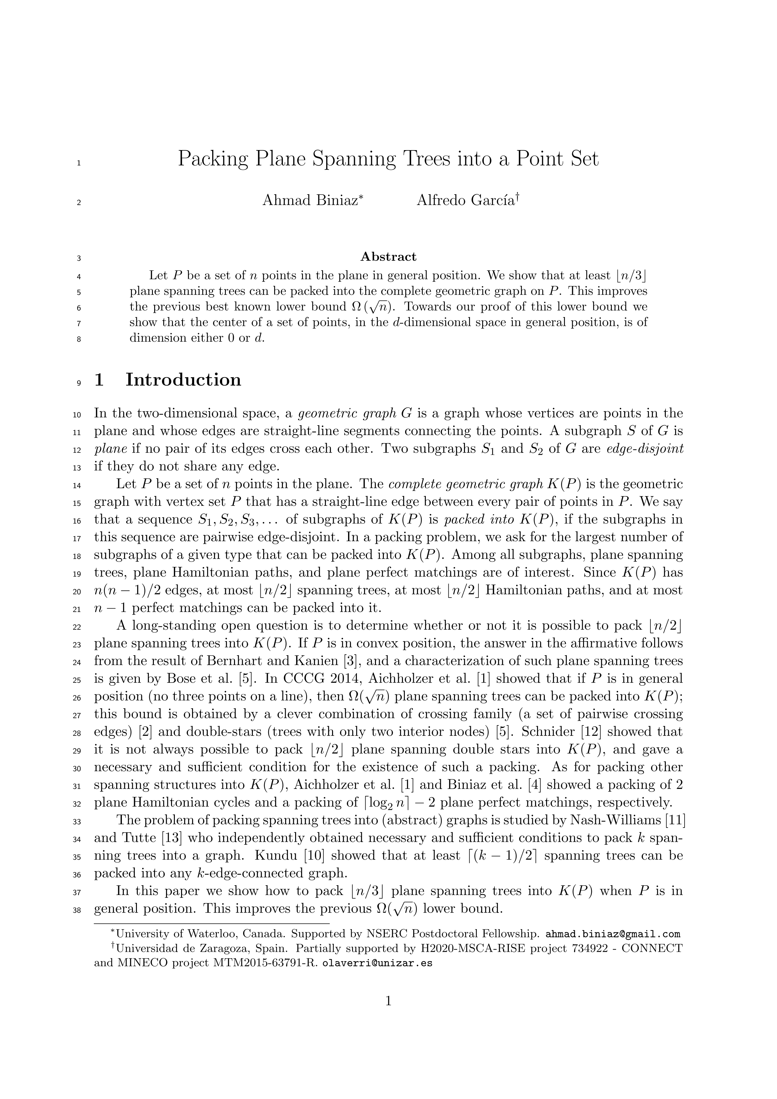 Packing plane spanning trees into a point set