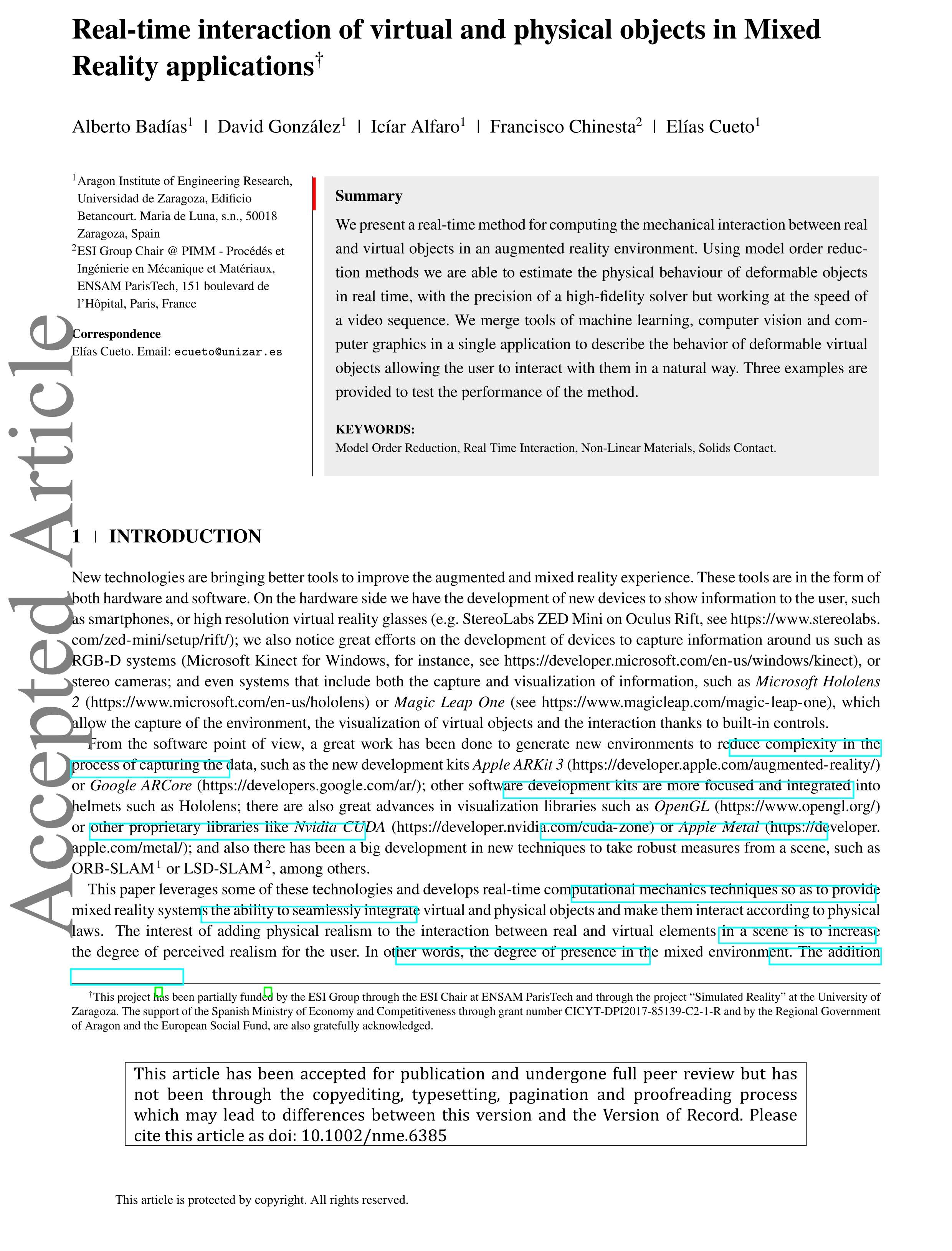 Real-time interaction of virtual and physical objects in mixed reality applications