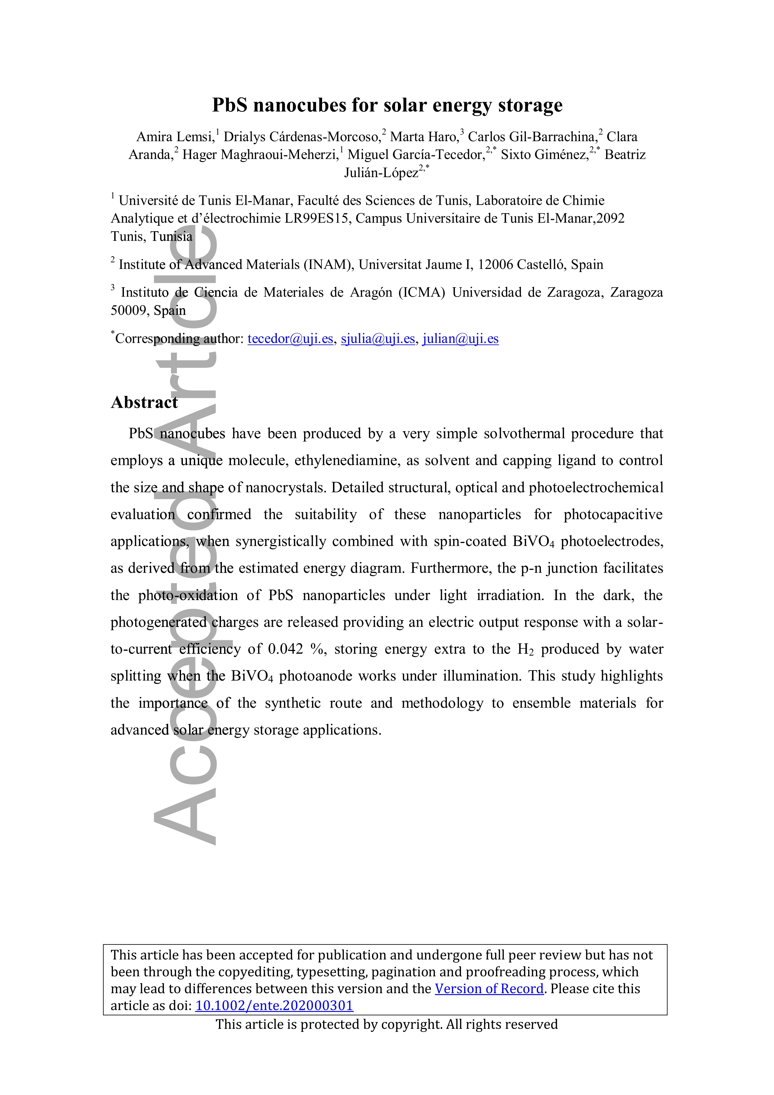 Lead Sulfide Nanocubes for Solar Energy Storage