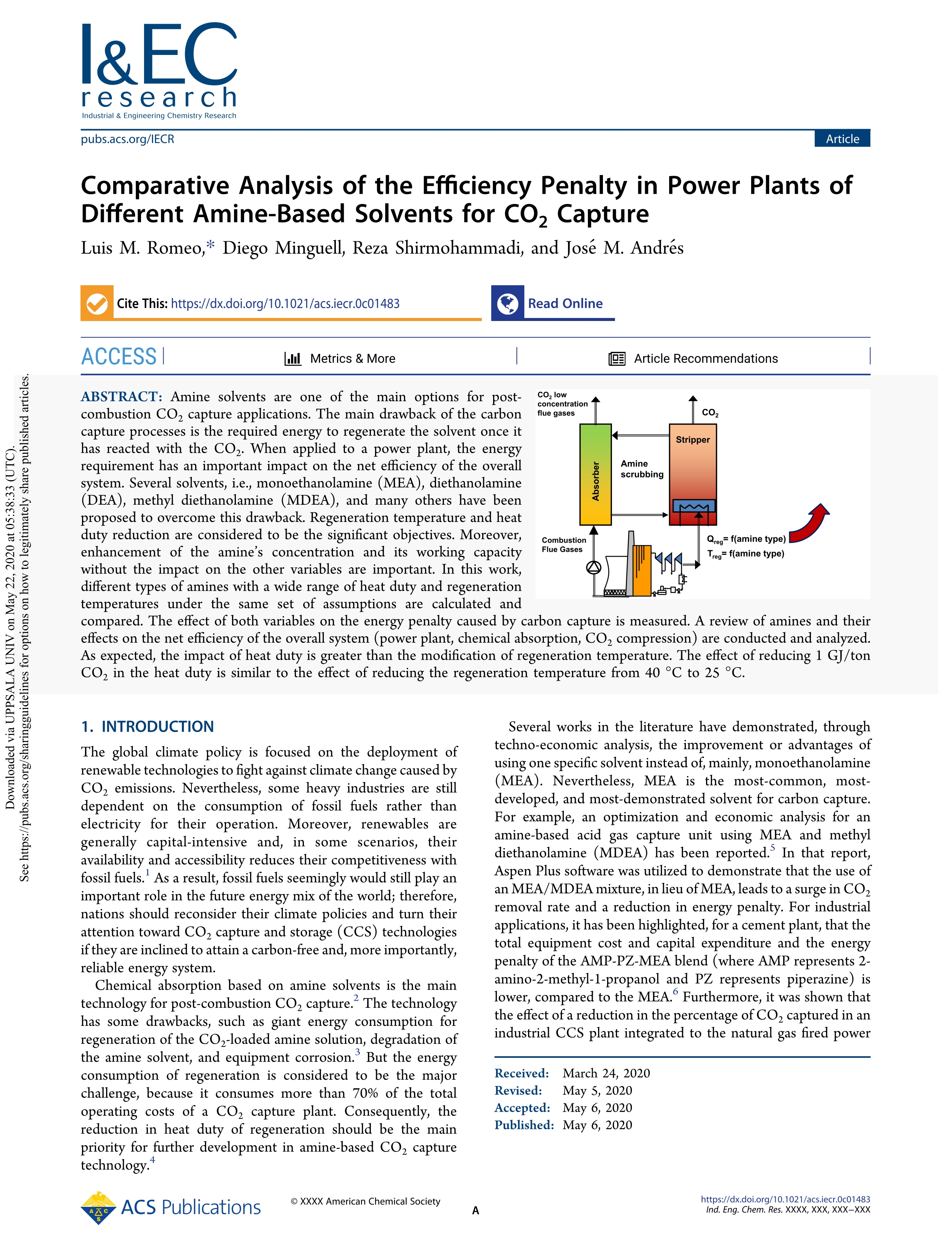 Comparative Analysis of the Efficiency Penalty in Power Plants of Different Amine-Based Solvents for CO2 Capture