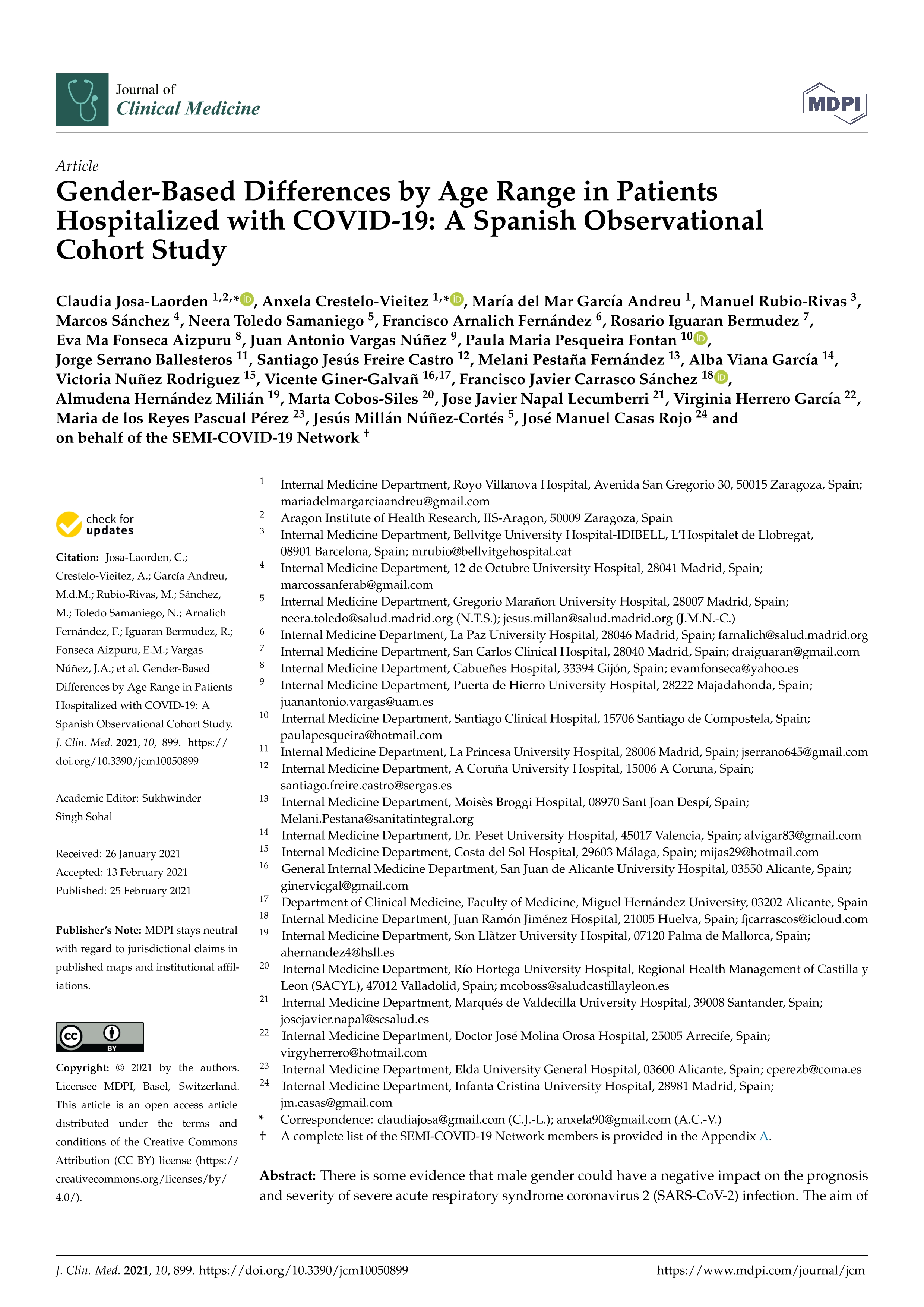 Gender-based differences by age range in patients hospitalized with covid-19: A Spanish observational cohort study