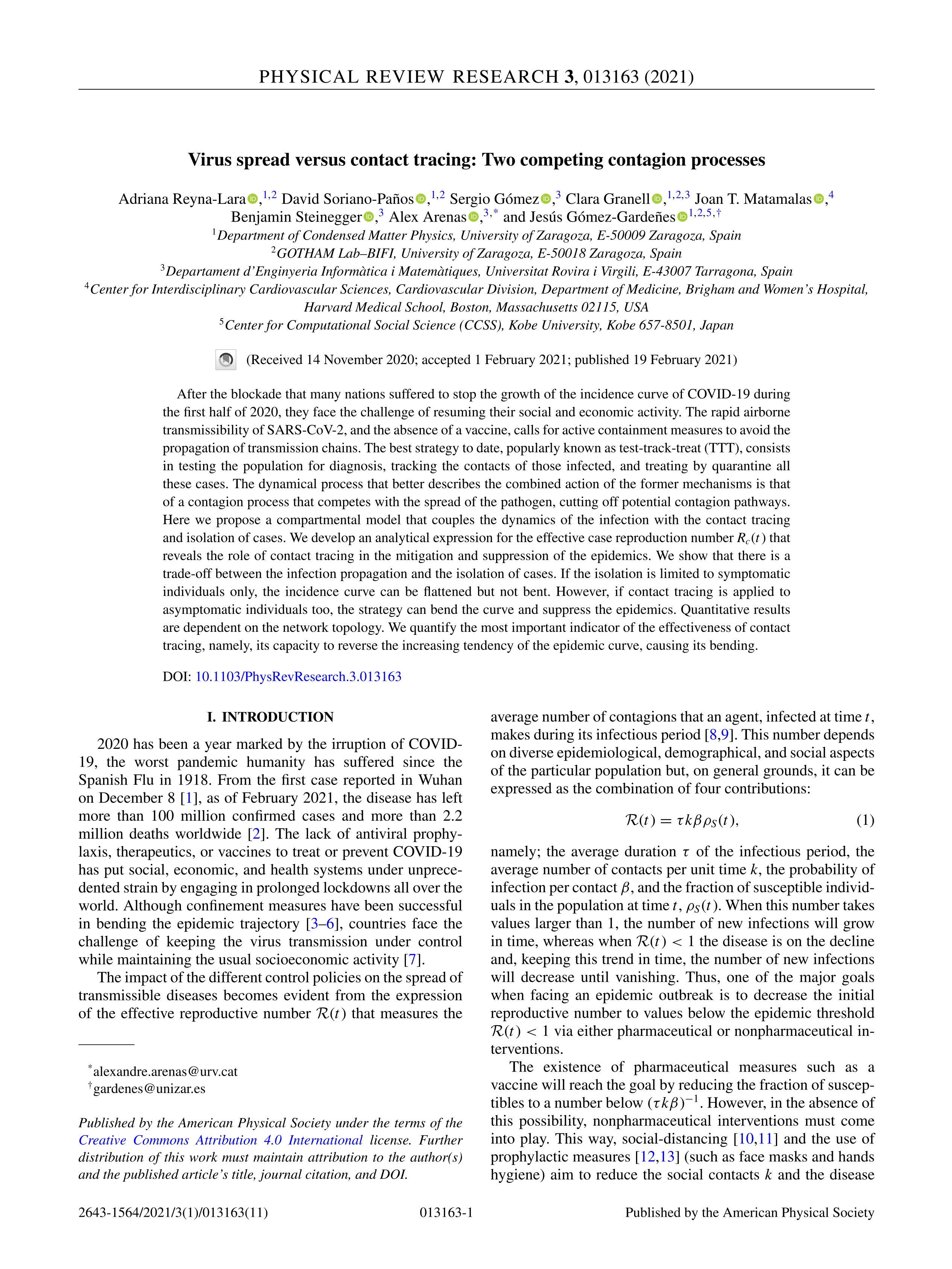 Virus spread versus contact tracing: Two competing contagion processes