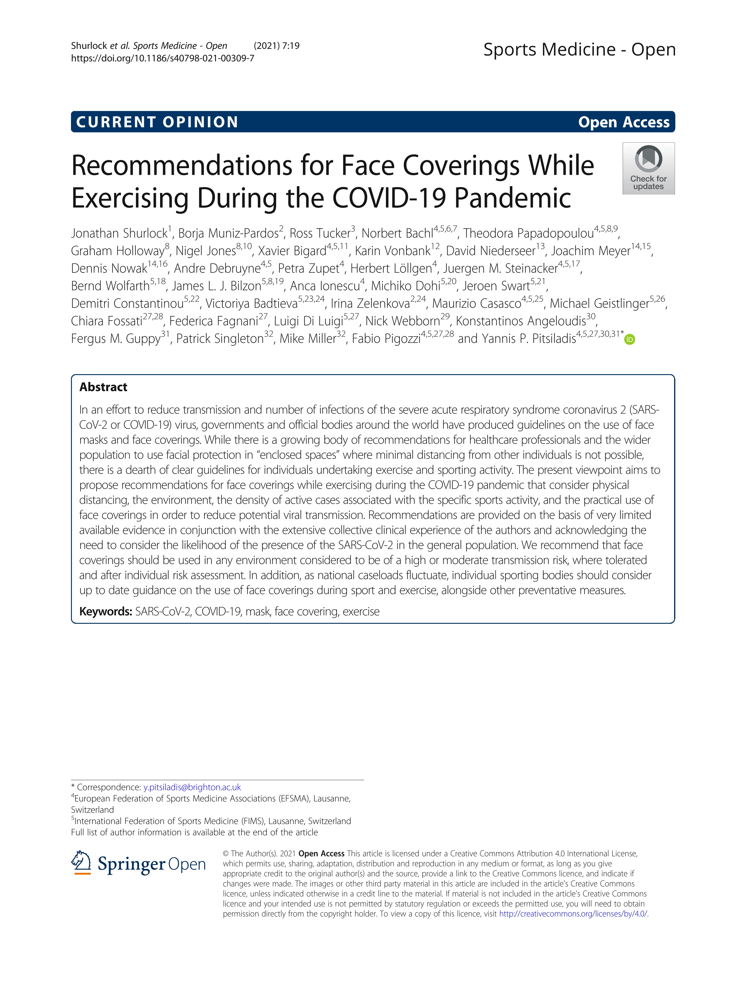 Recommendations for Face Coverings While Exercising During the COVID-19 Pandemic
