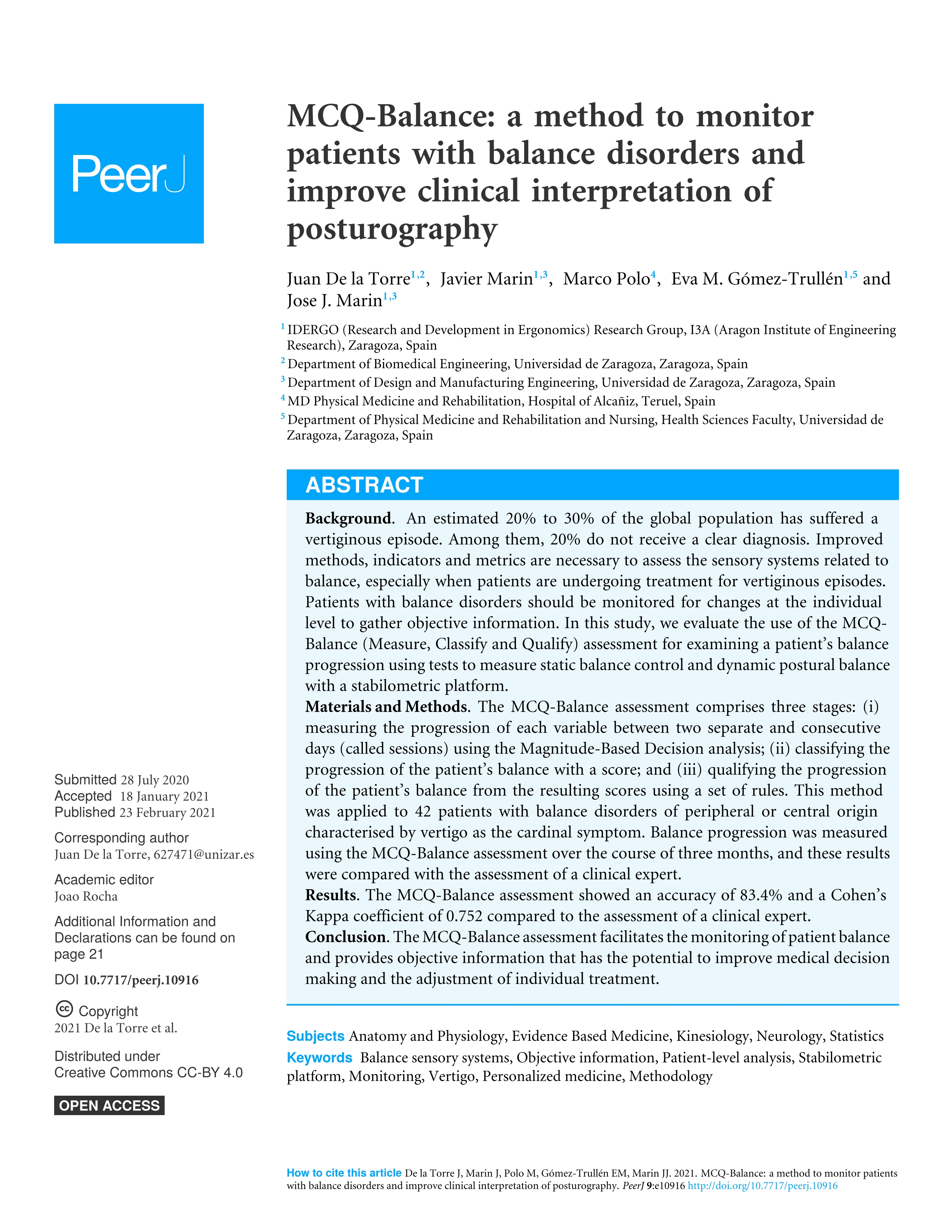 MCQ-Balance: a method to monitor patients with balance disorders and improve clinical interpretation of posturography