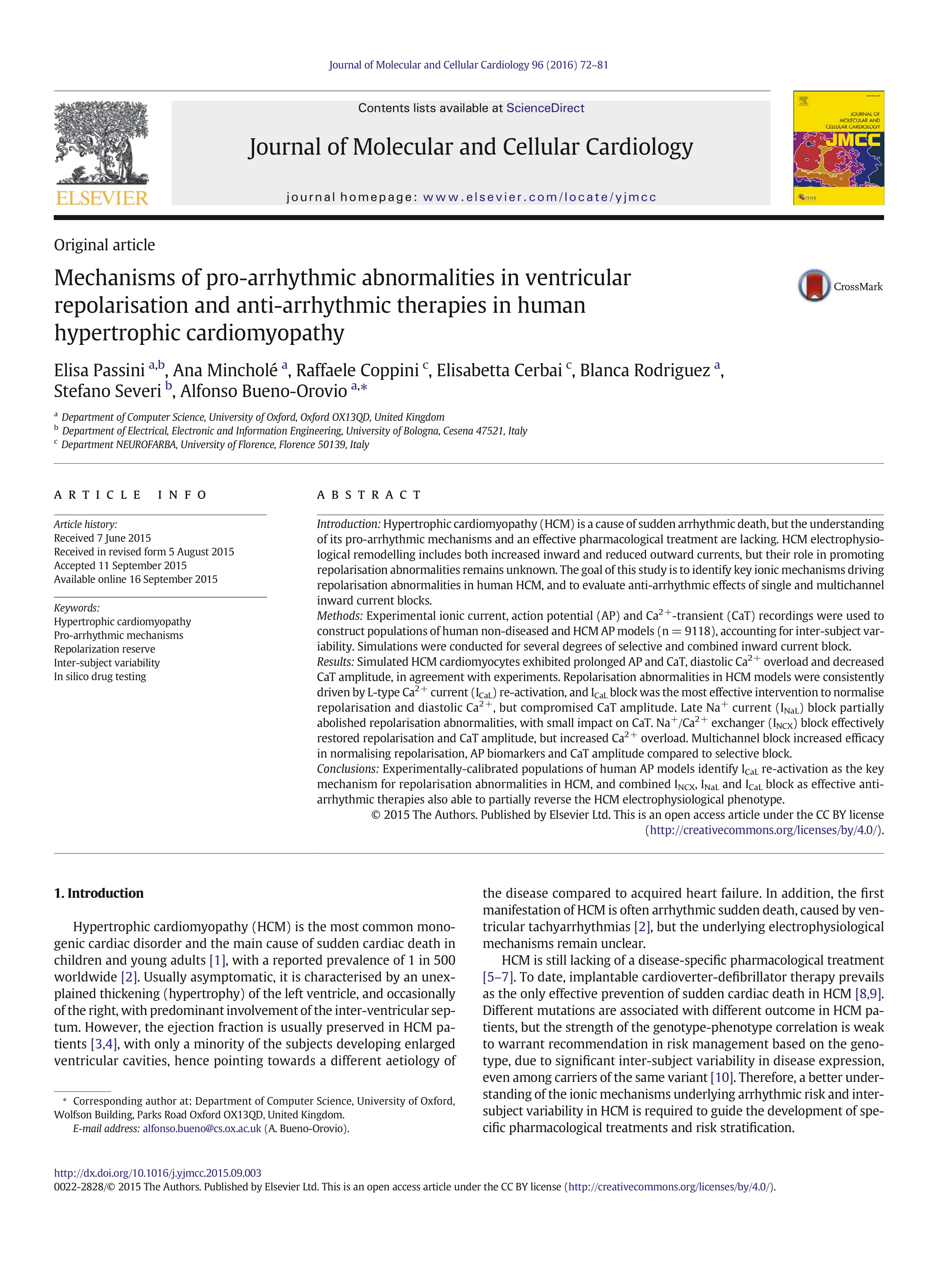 Mechanisms of pro-arrhythmic abnormalities in ventricular repolarisation and anti-arrhythmic therapies in human hypertrophic cardiomyopathy