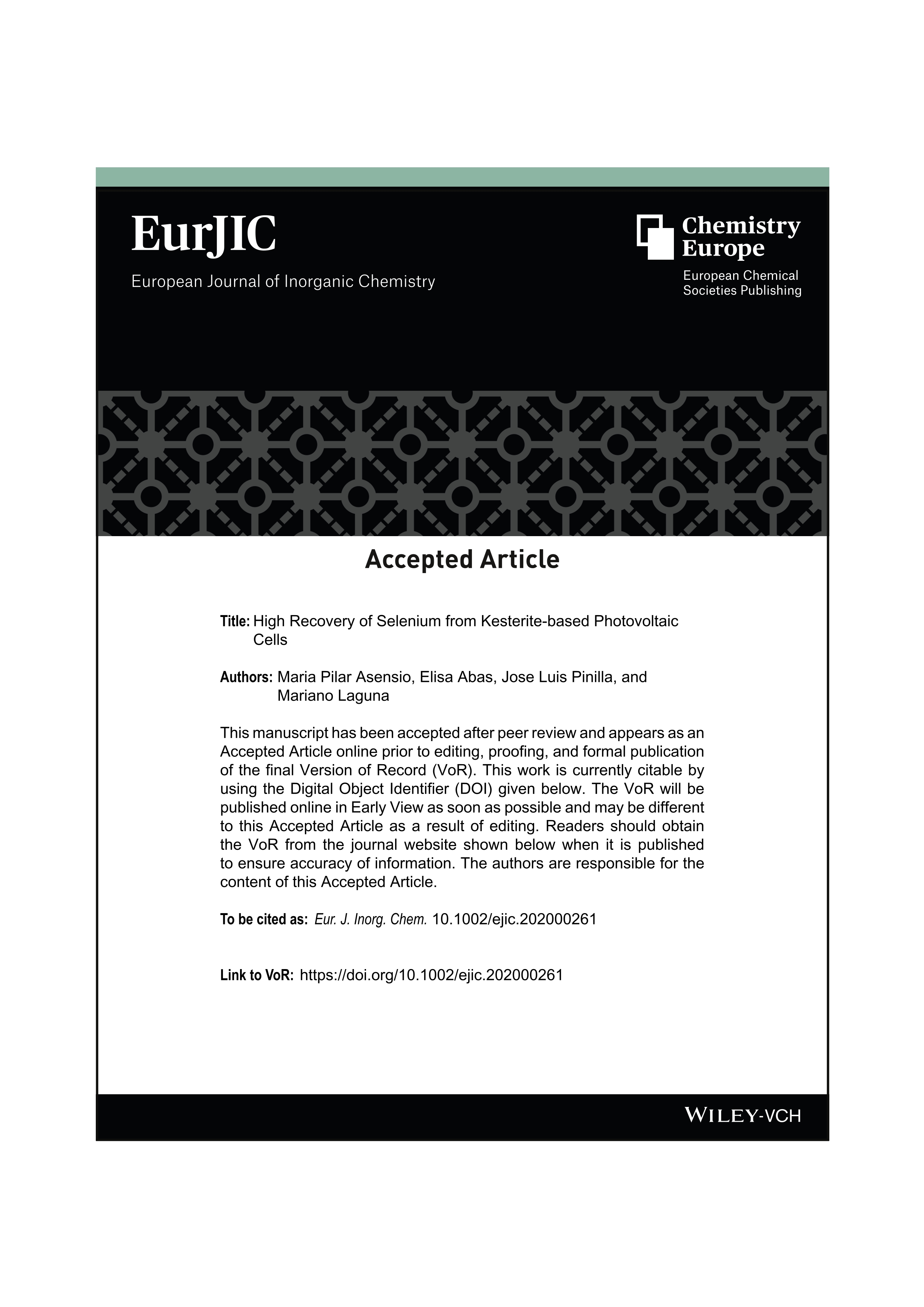 High Recovery of Selenium from Kesterite-Based Photovoltaic Cells