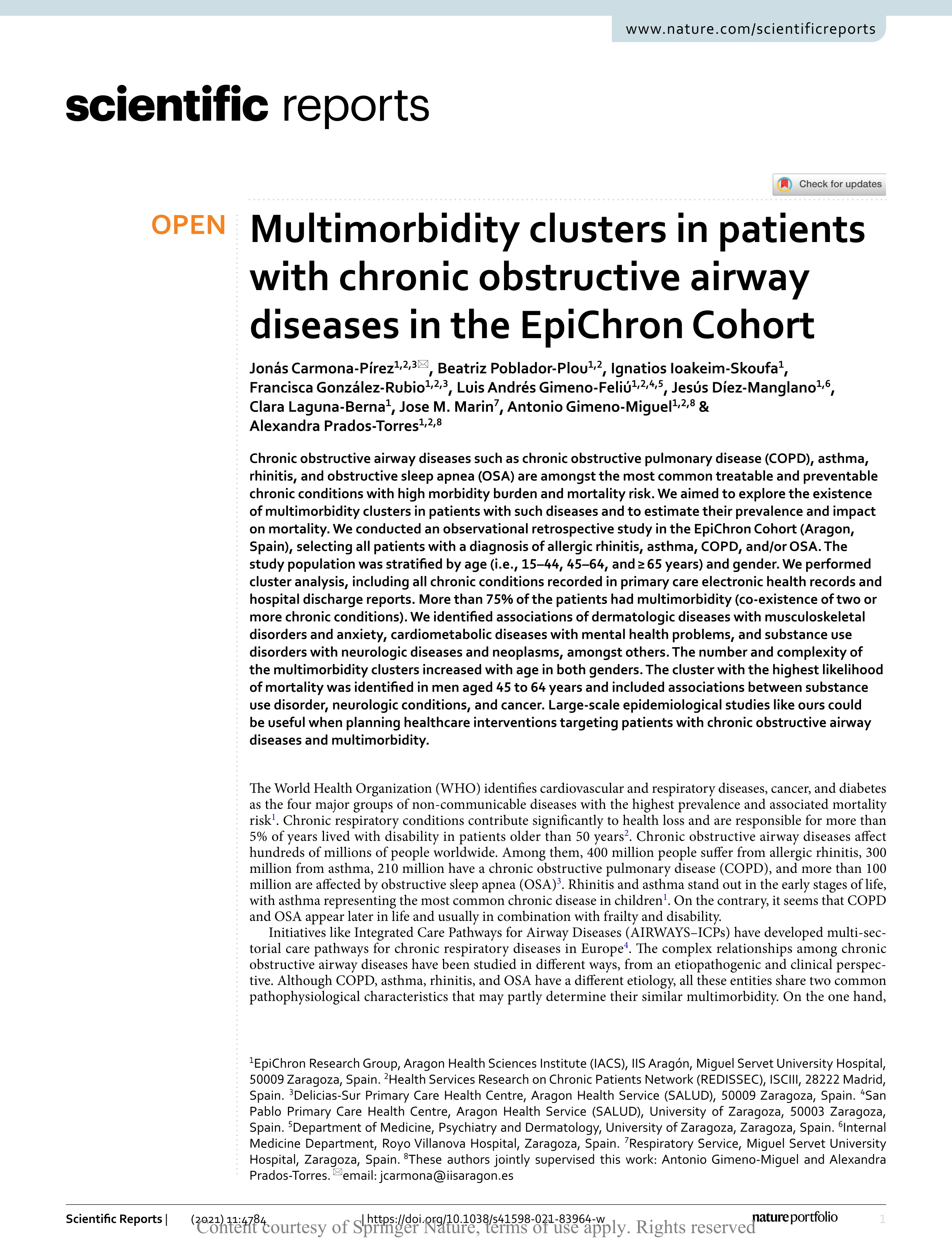 Multimorbidity clusters in patients with chronic obstructive airway diseases in the EpiChron Cohort