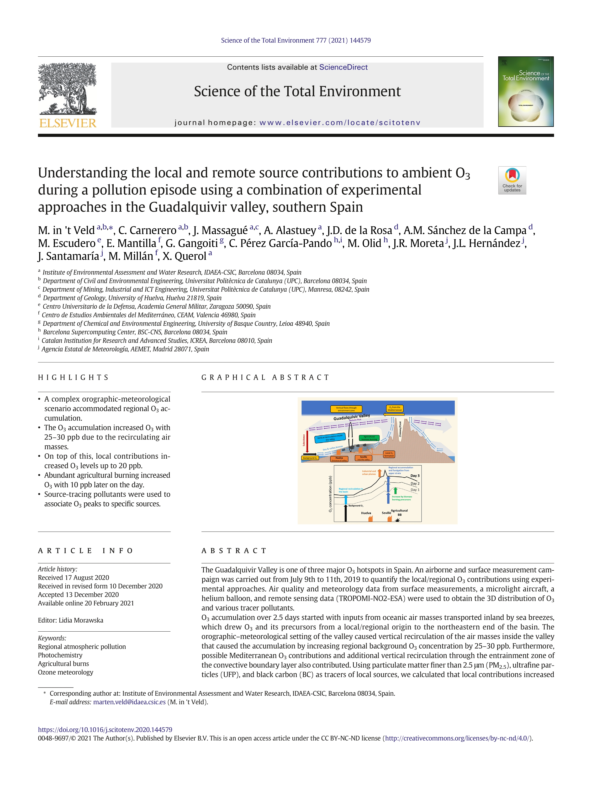 Understanding the local and remote source contributions to ambient O3 during a pollution episode using a combination of experimental approaches in the Guadalquivir valley, southern Spain