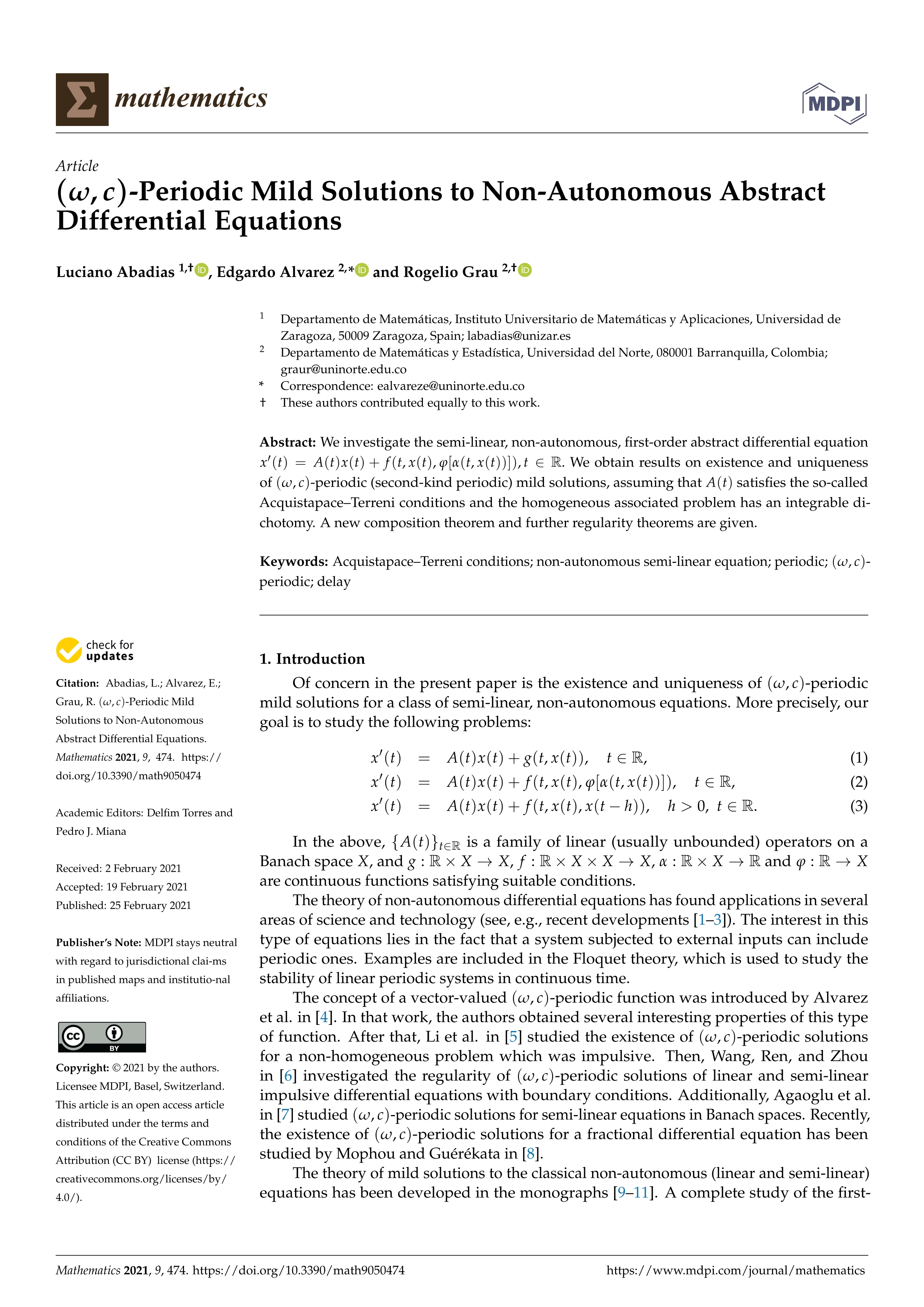 (w, c)-periodic mild solutions to non-autonomous abstract differential equations