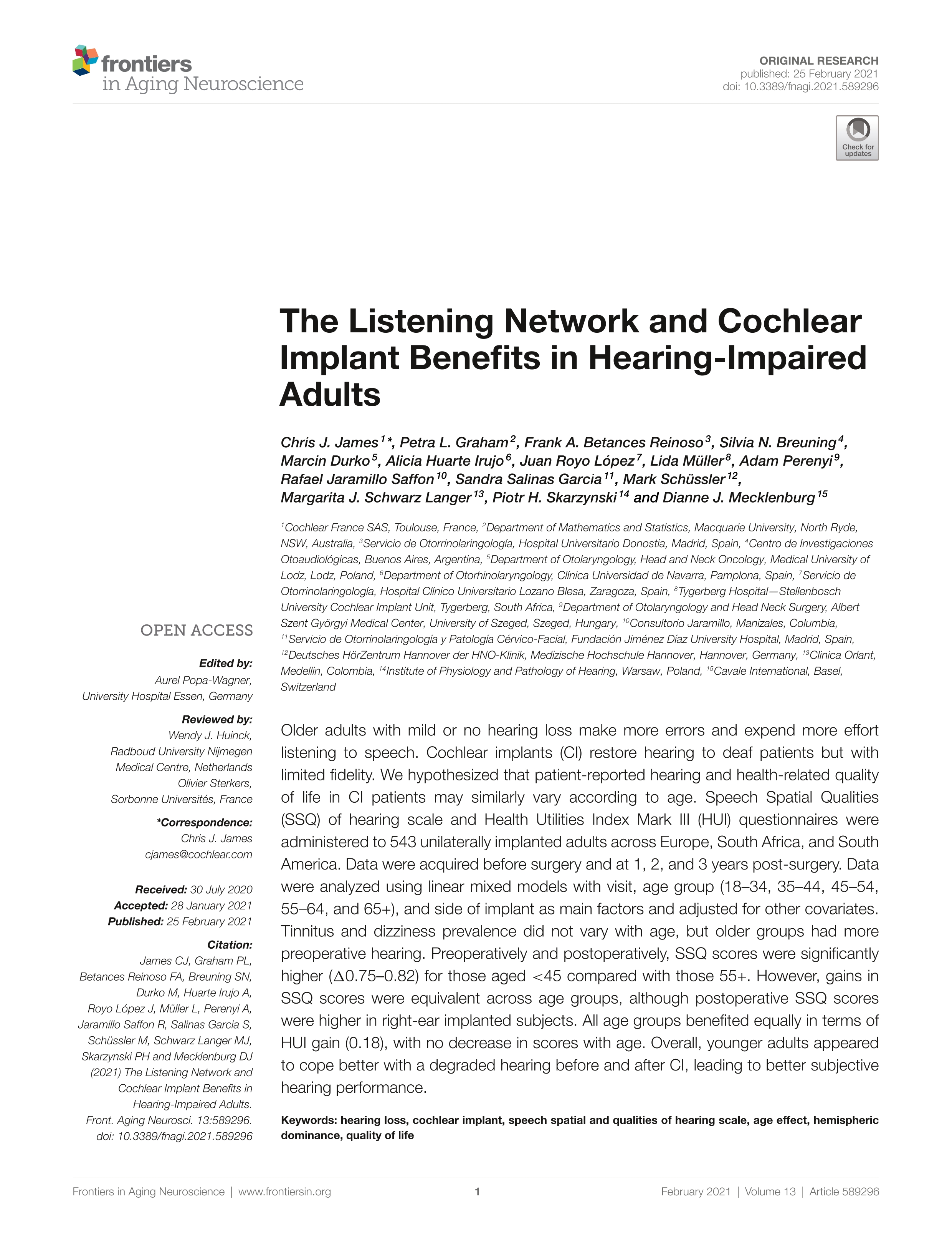The Listening Network and Cochlear Implant Benefits in Hearing-Impaired Adults