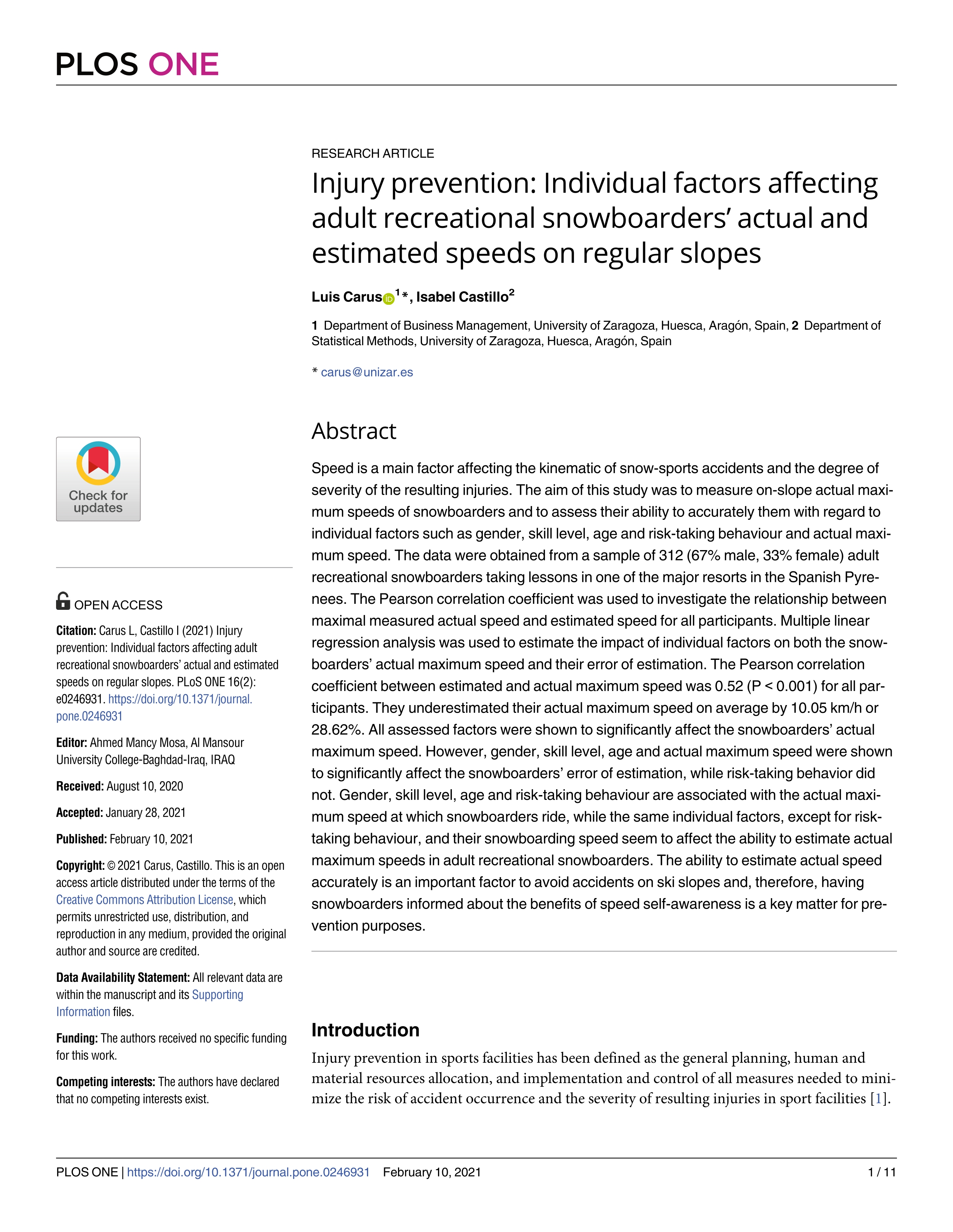 Injury prevention: individual factors affecting adult recreational snowboarders’ actual and estimated speeds on regular slopes