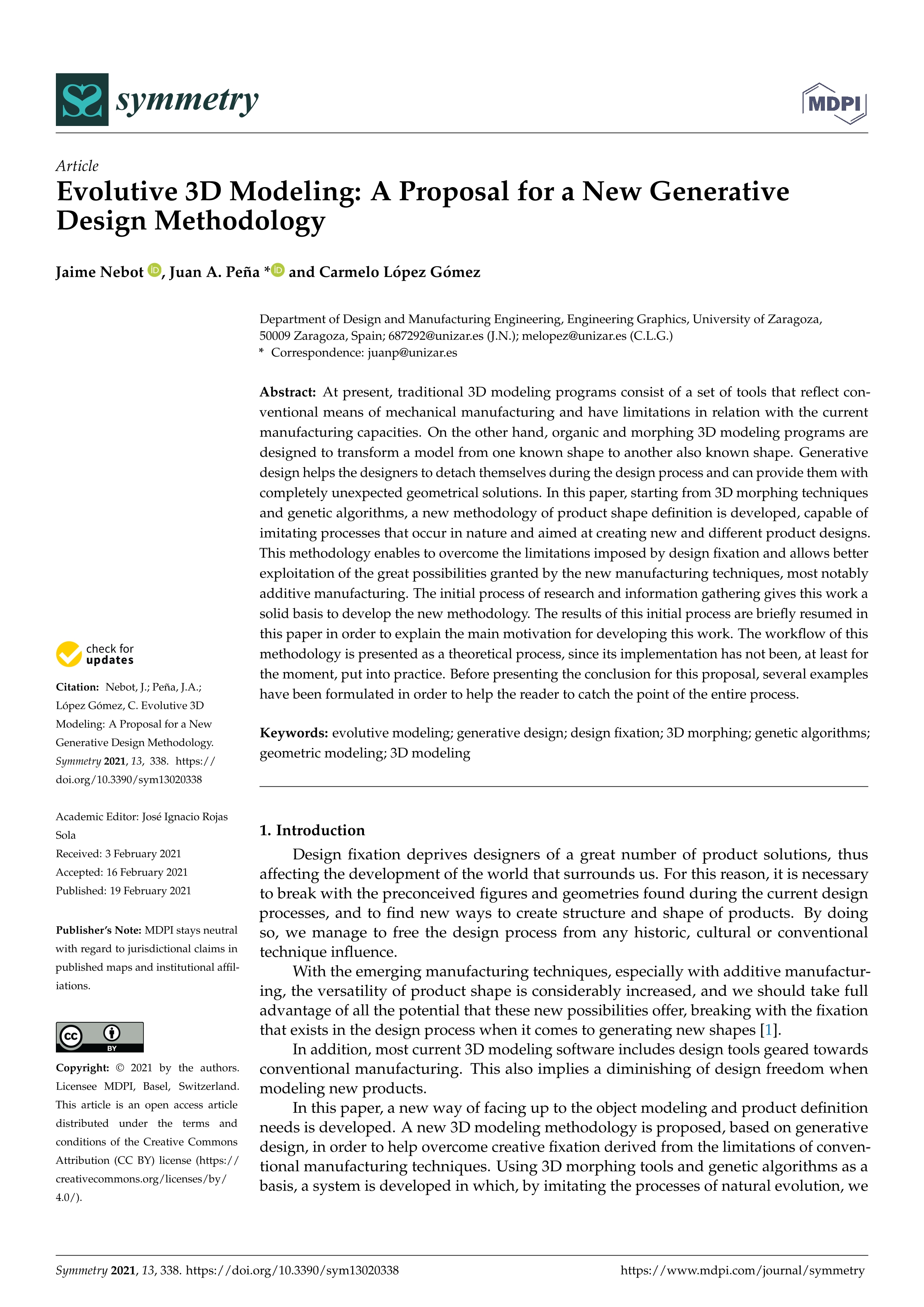 Evolutive 3D modeling: A proposal for a new generative design methodology