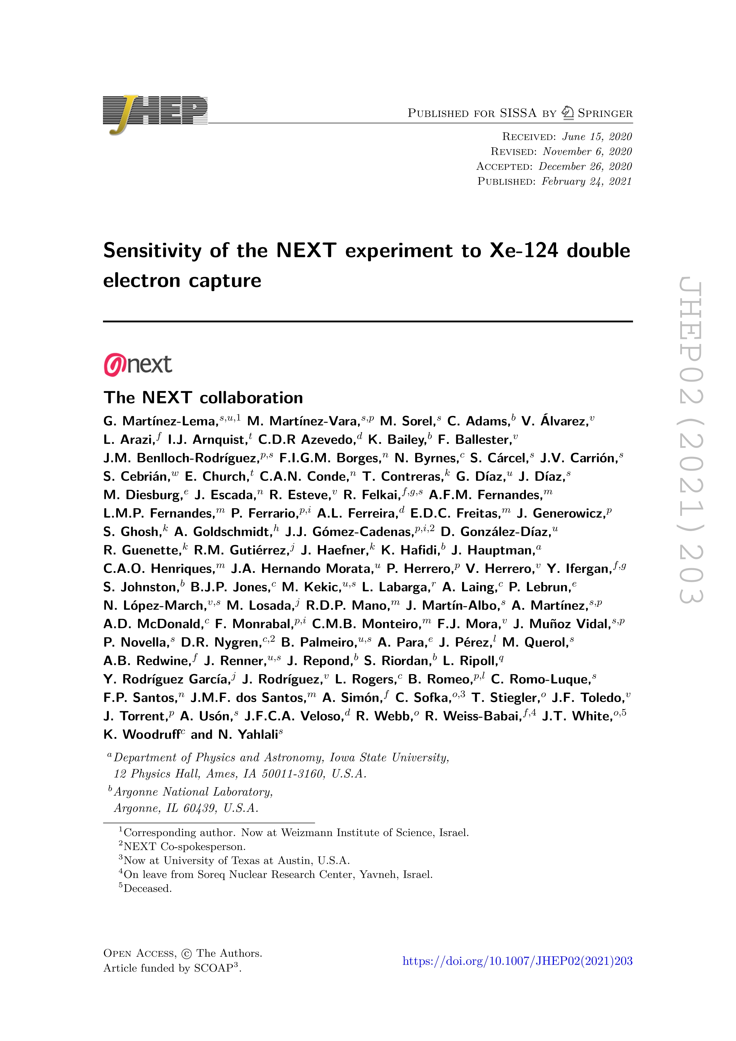 Sensitivity of the NEXT experiment to Xe-124 double electron capture