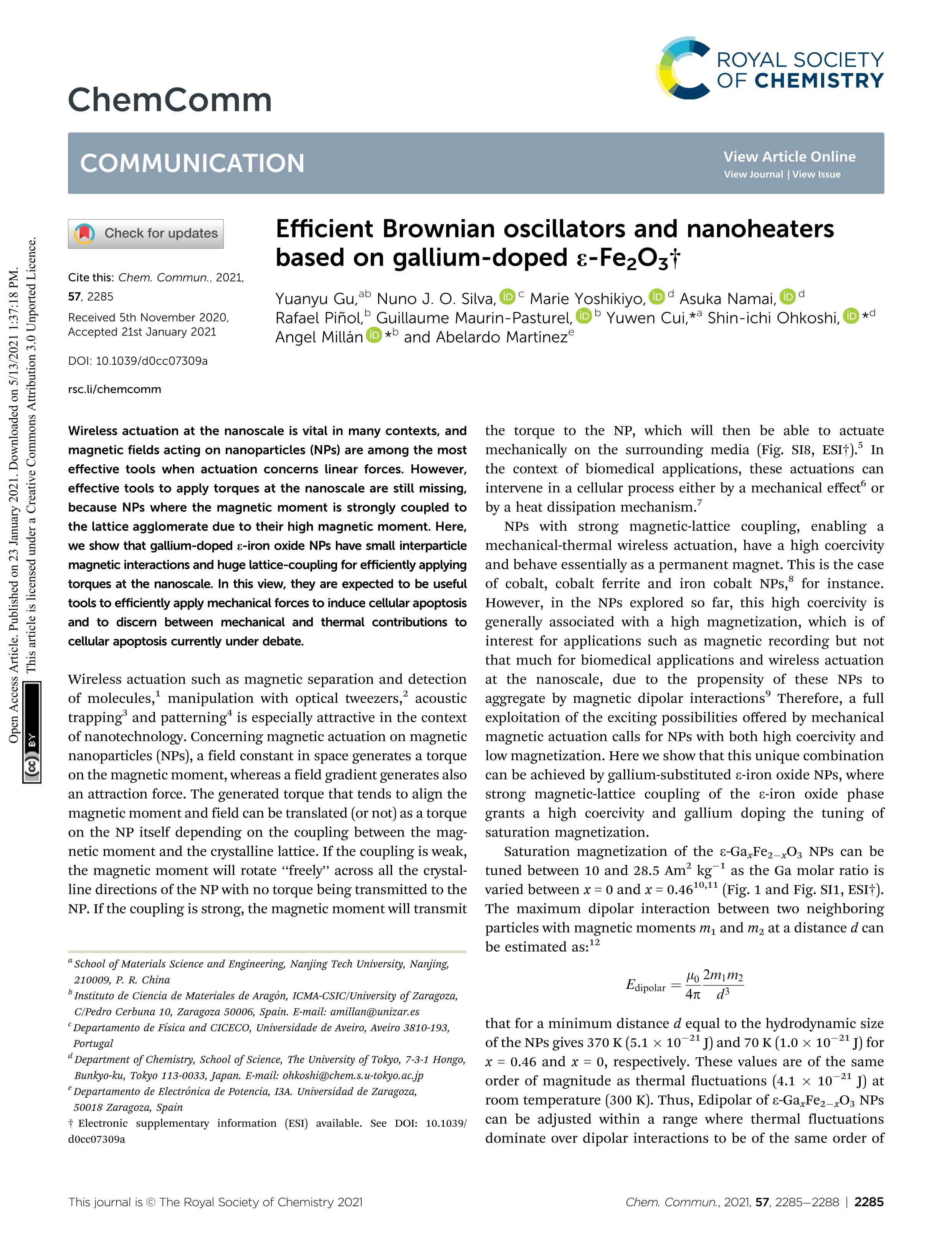 Efficient Brownian oscillators and nanoheaters based on gallium-doped e-Fe2O3