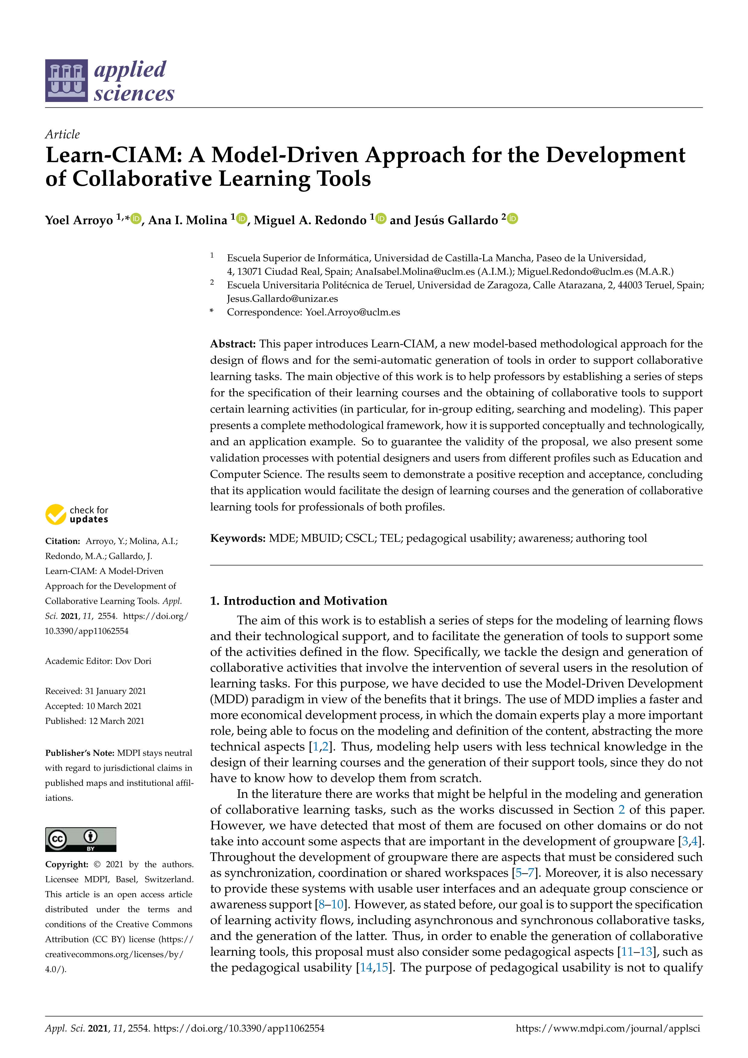 Learn-ciam: a model-driven approach for the development of collaborative learning tools