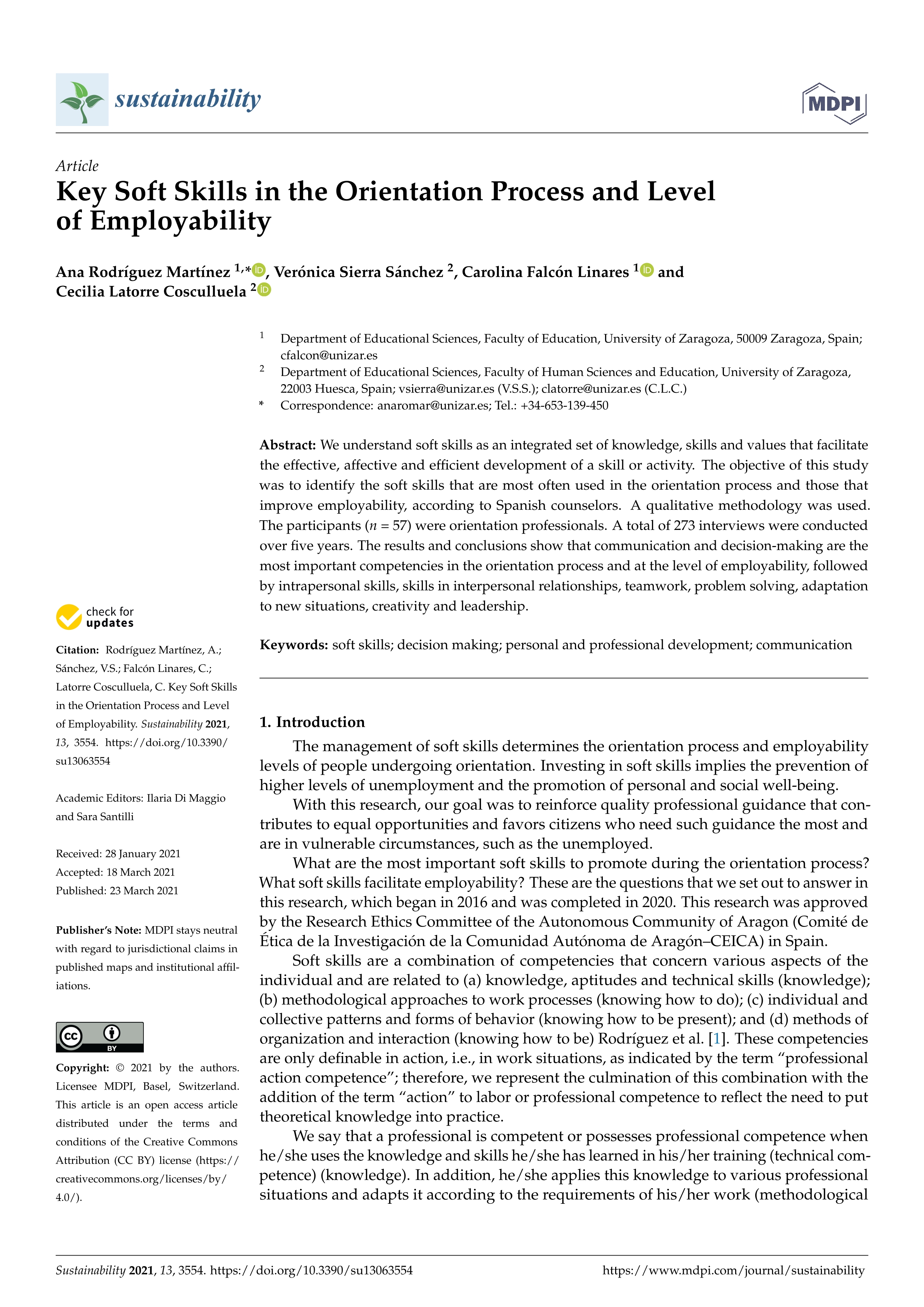 Key soft skills in the orientation process and level of employability