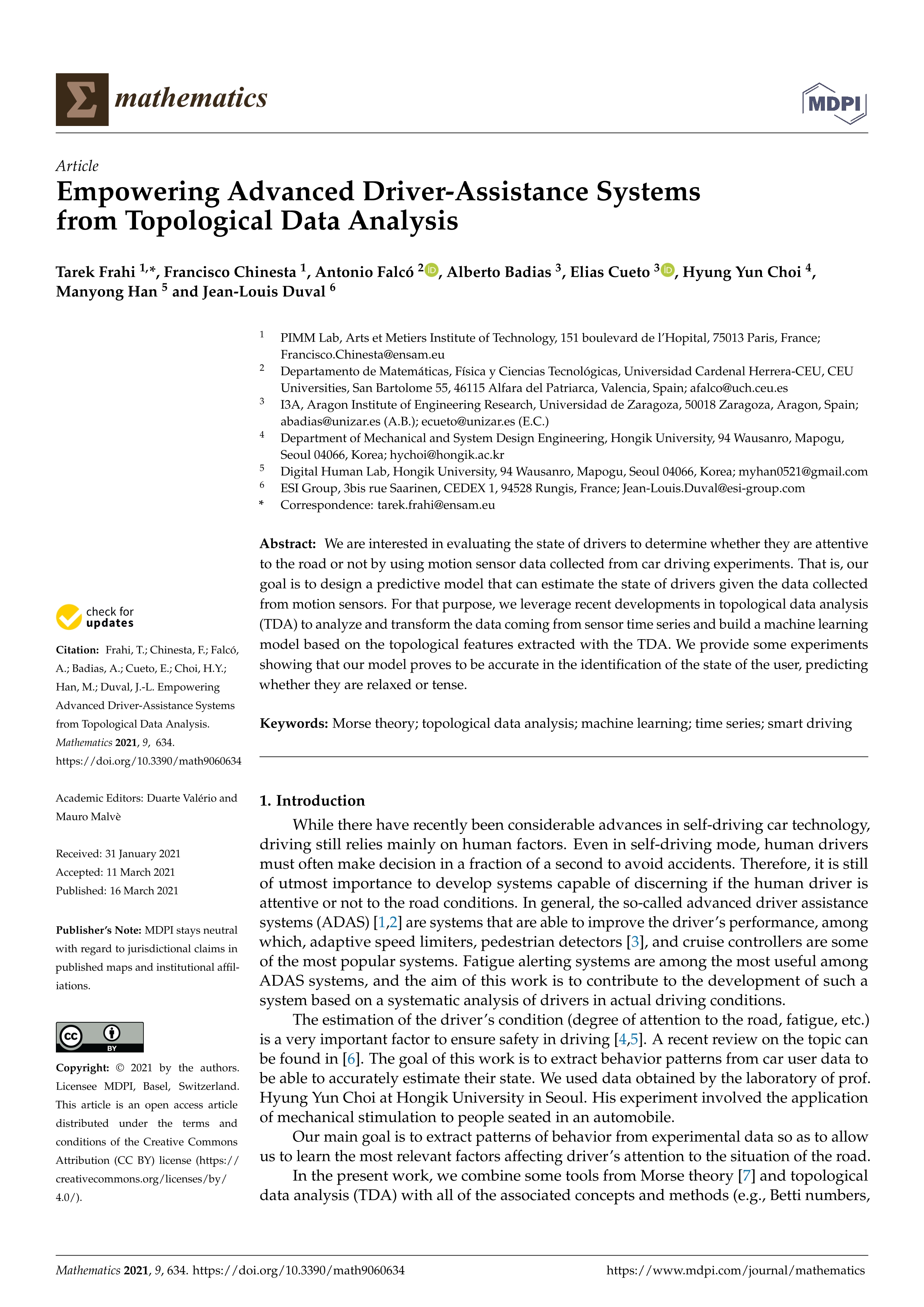 Empowering advanced driver-assistance systems from topological data analysis