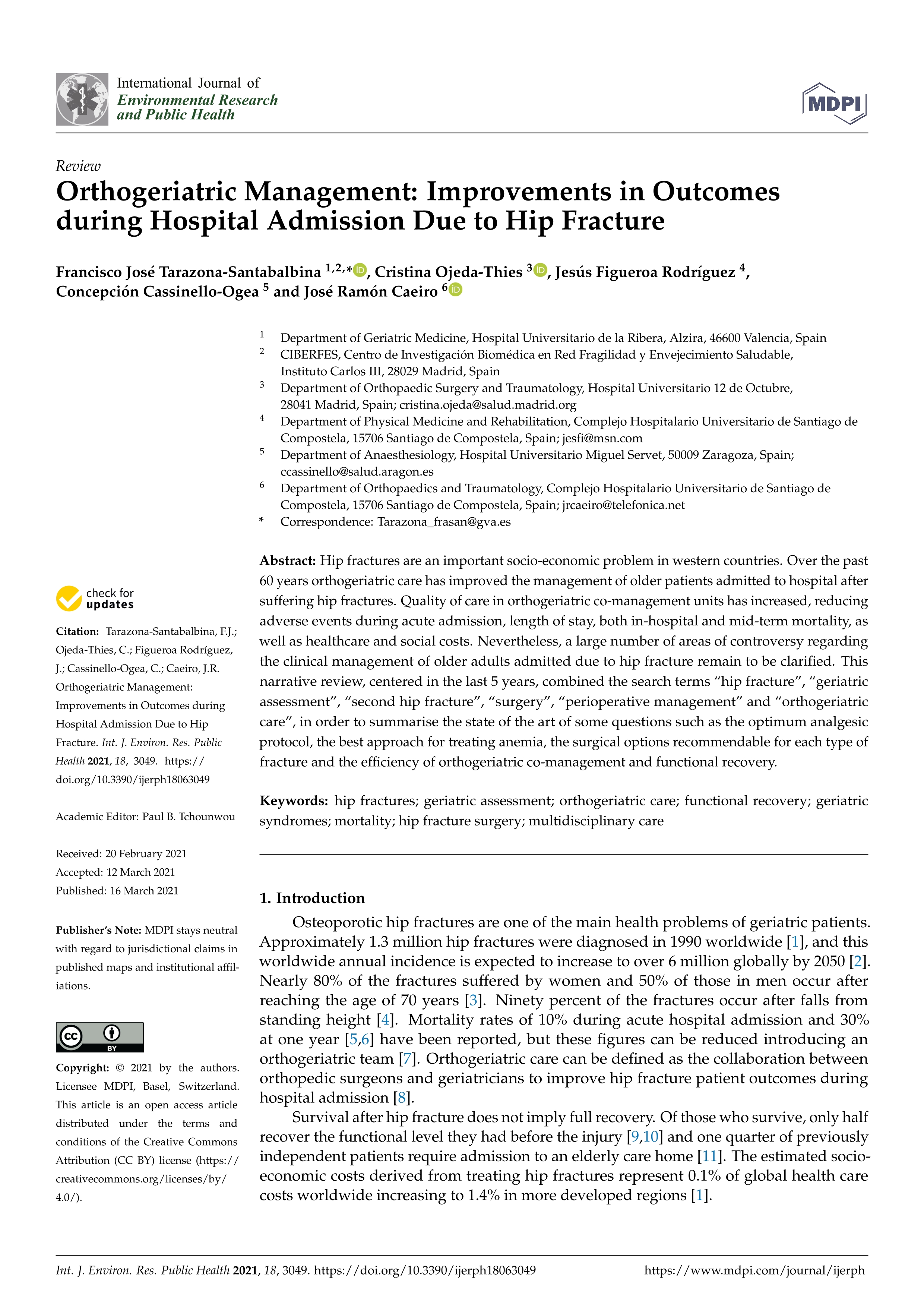 Orthogeriatric management: Improvements in outcomes during hospital admission due to hip fracture