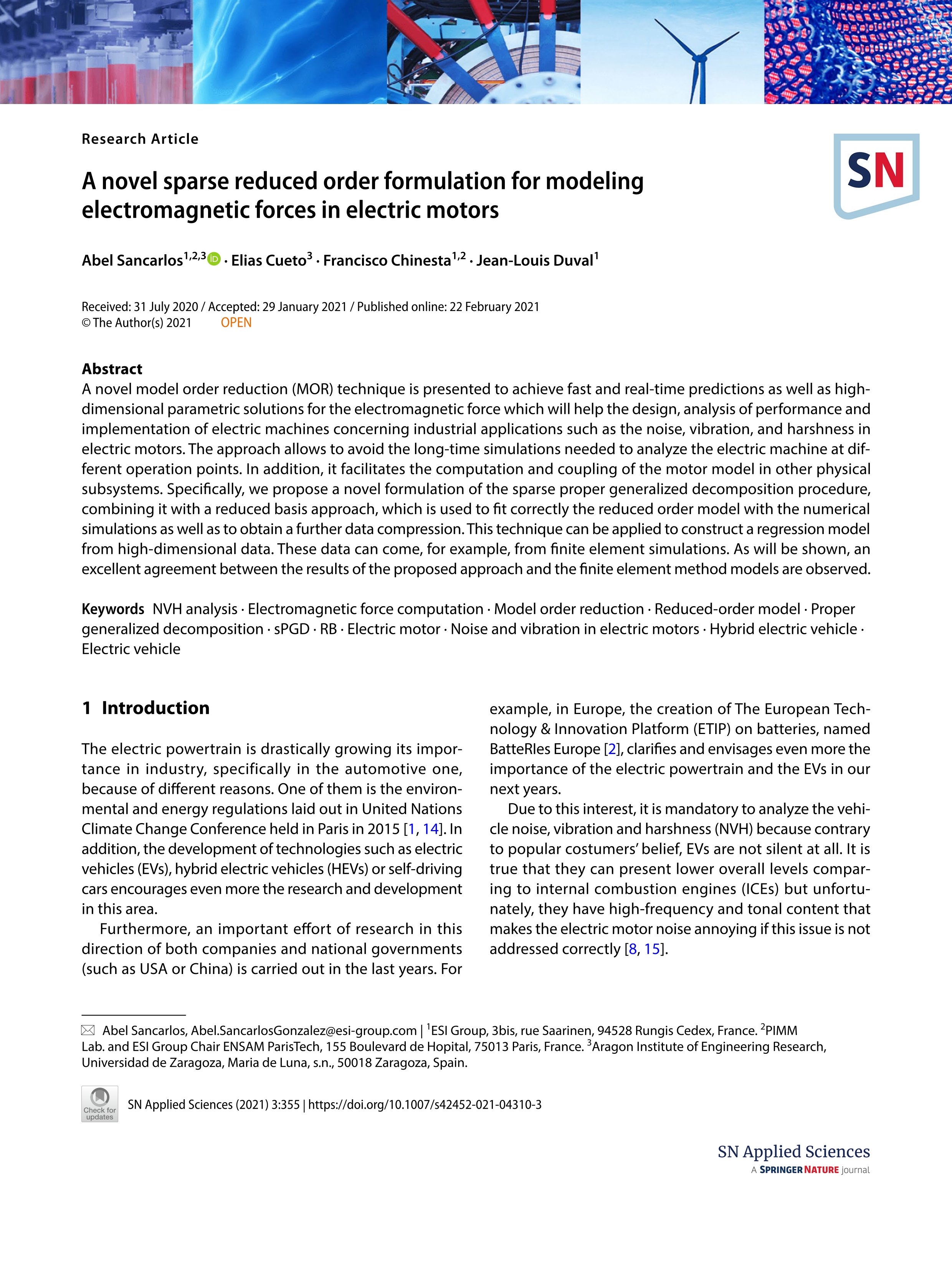 A novel sparse reduced order formulation for modeling electromagnetic forces in electric motors