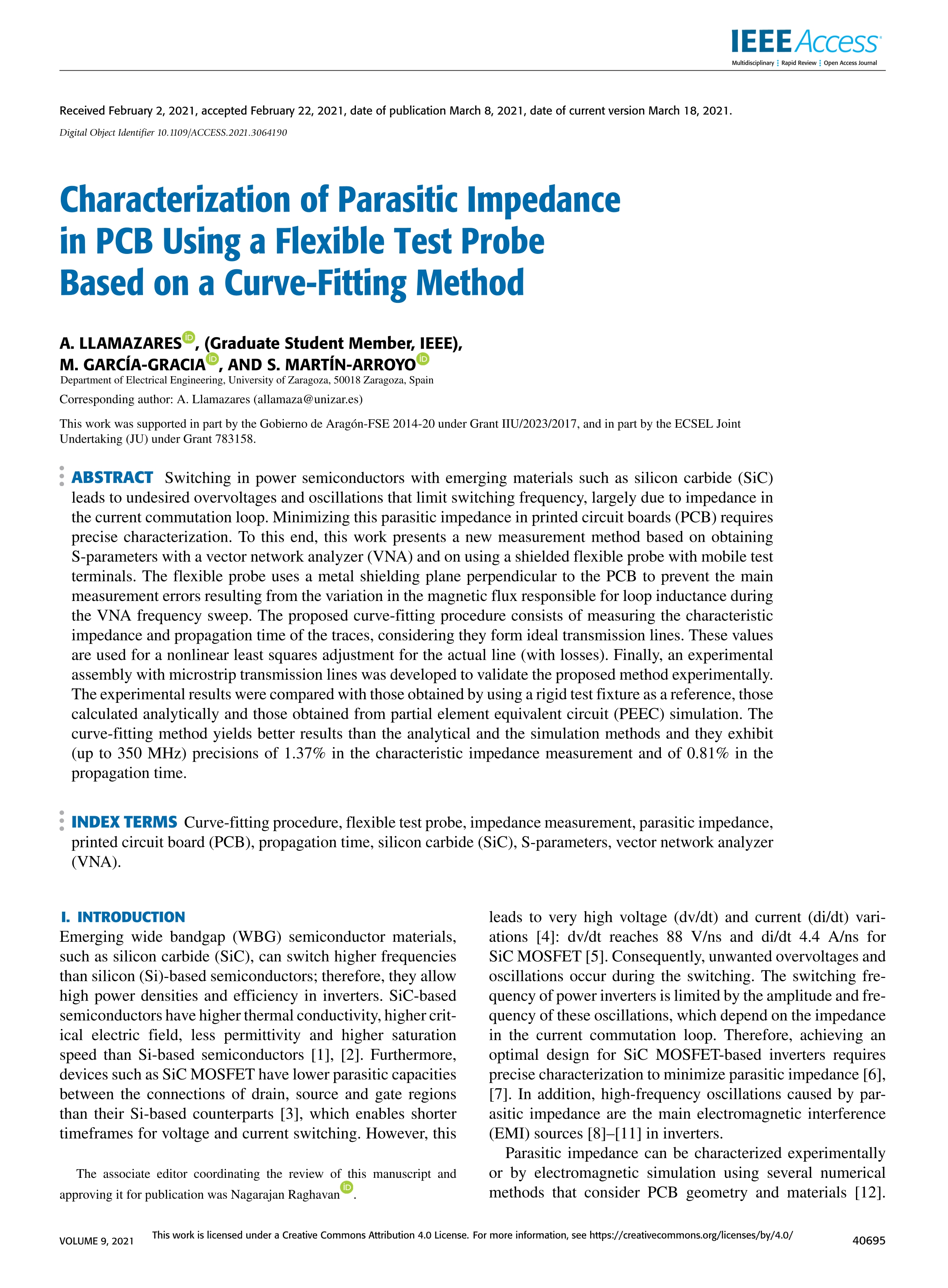Characterization of parasitic impedance in PCB using a flexible test probe based on a curve-fitting method