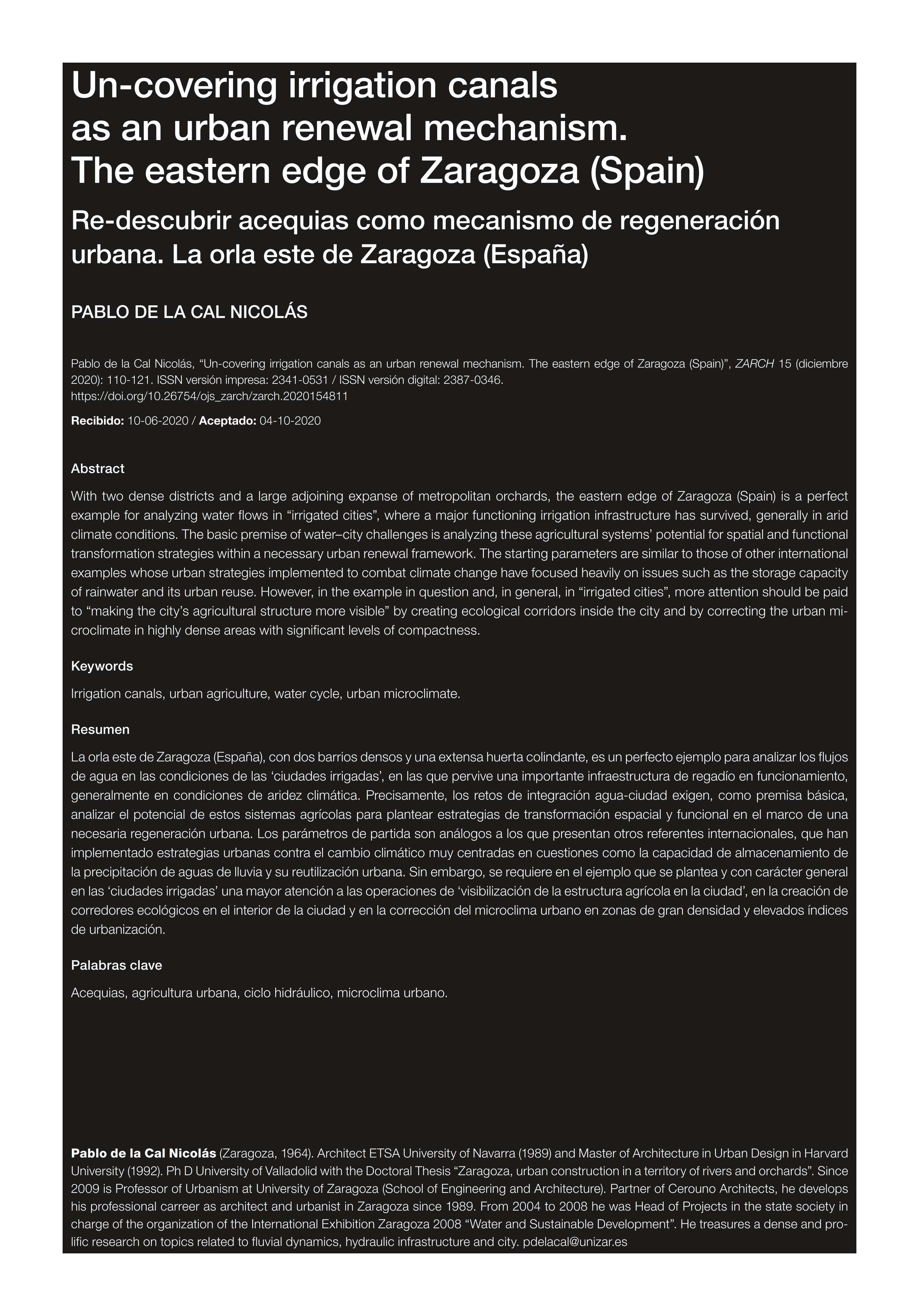 Un-covering irrigation canals as an urban renewal mechanism. The eastern edge of Zaragoza (Spain)