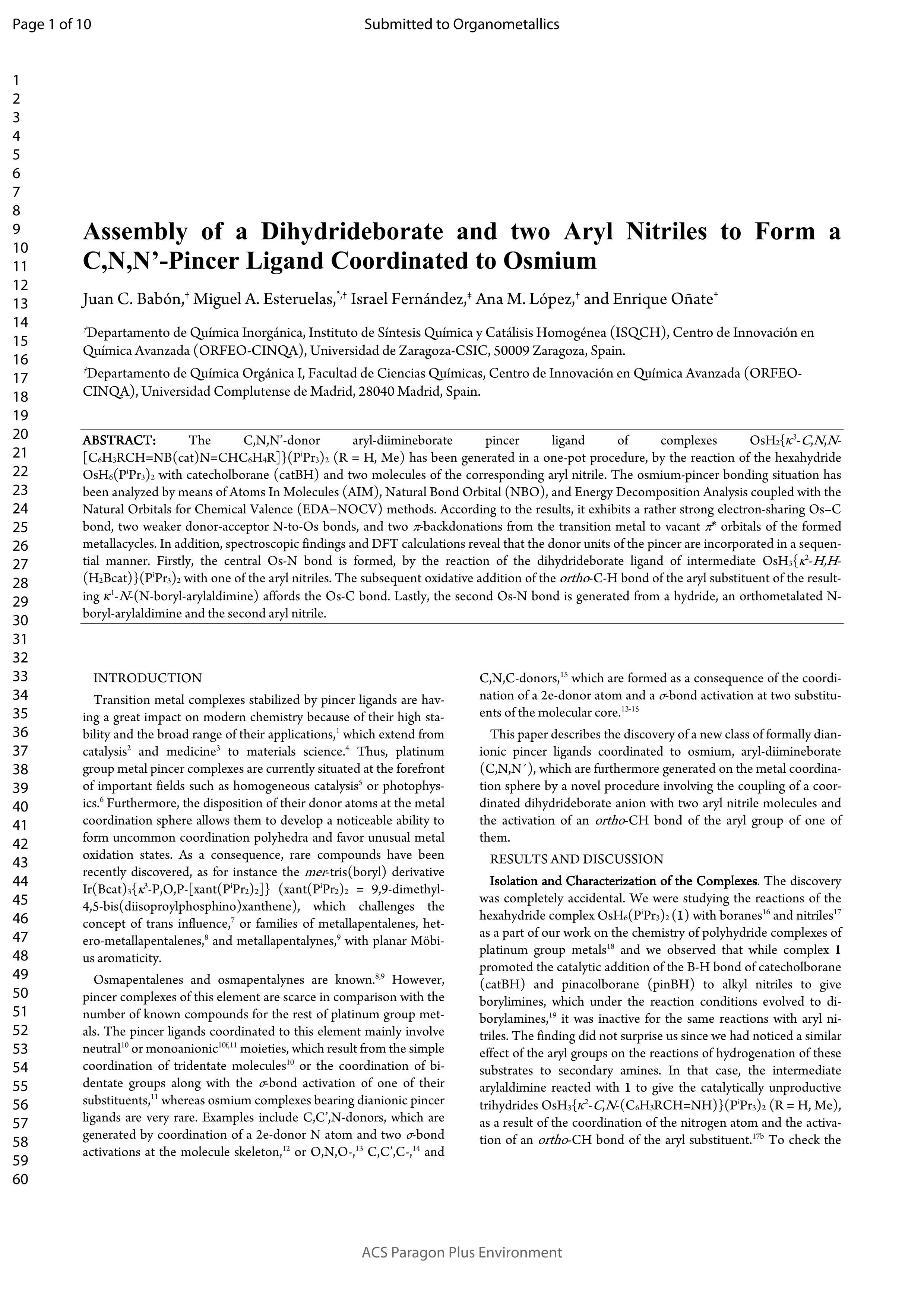 Assembly of a dihydrideborate and two aryl nitriles to form a C, N, N''-Pincer Ligand Coordinated to Osmium