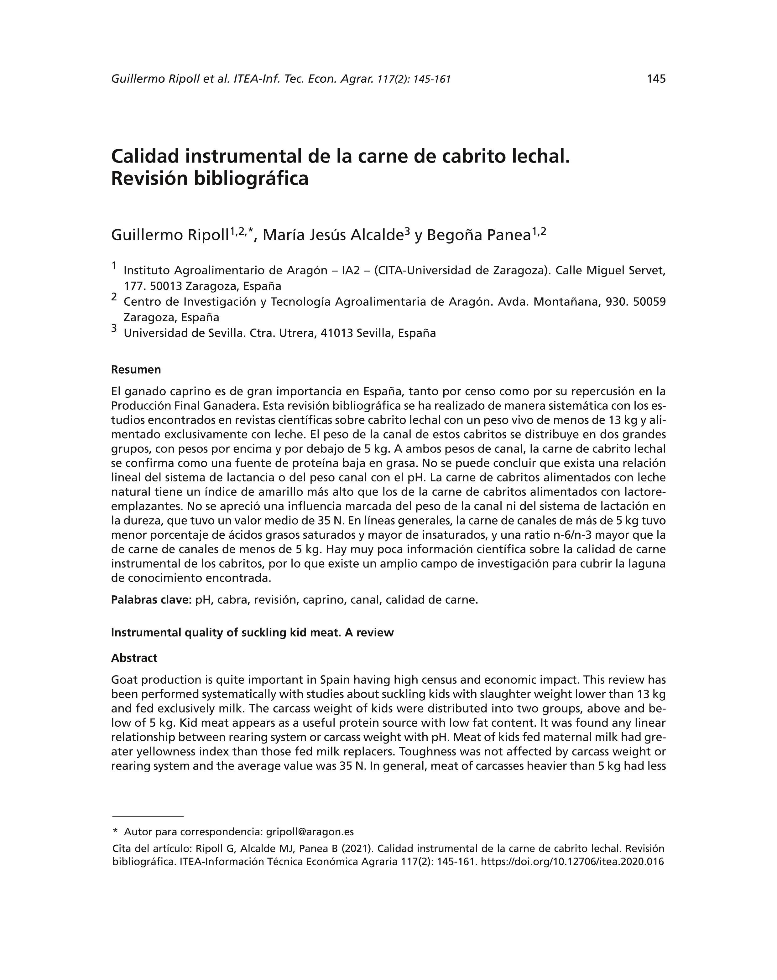 Calidad instrumental de la carne de cabrito lechal. Revisión bibliográfica