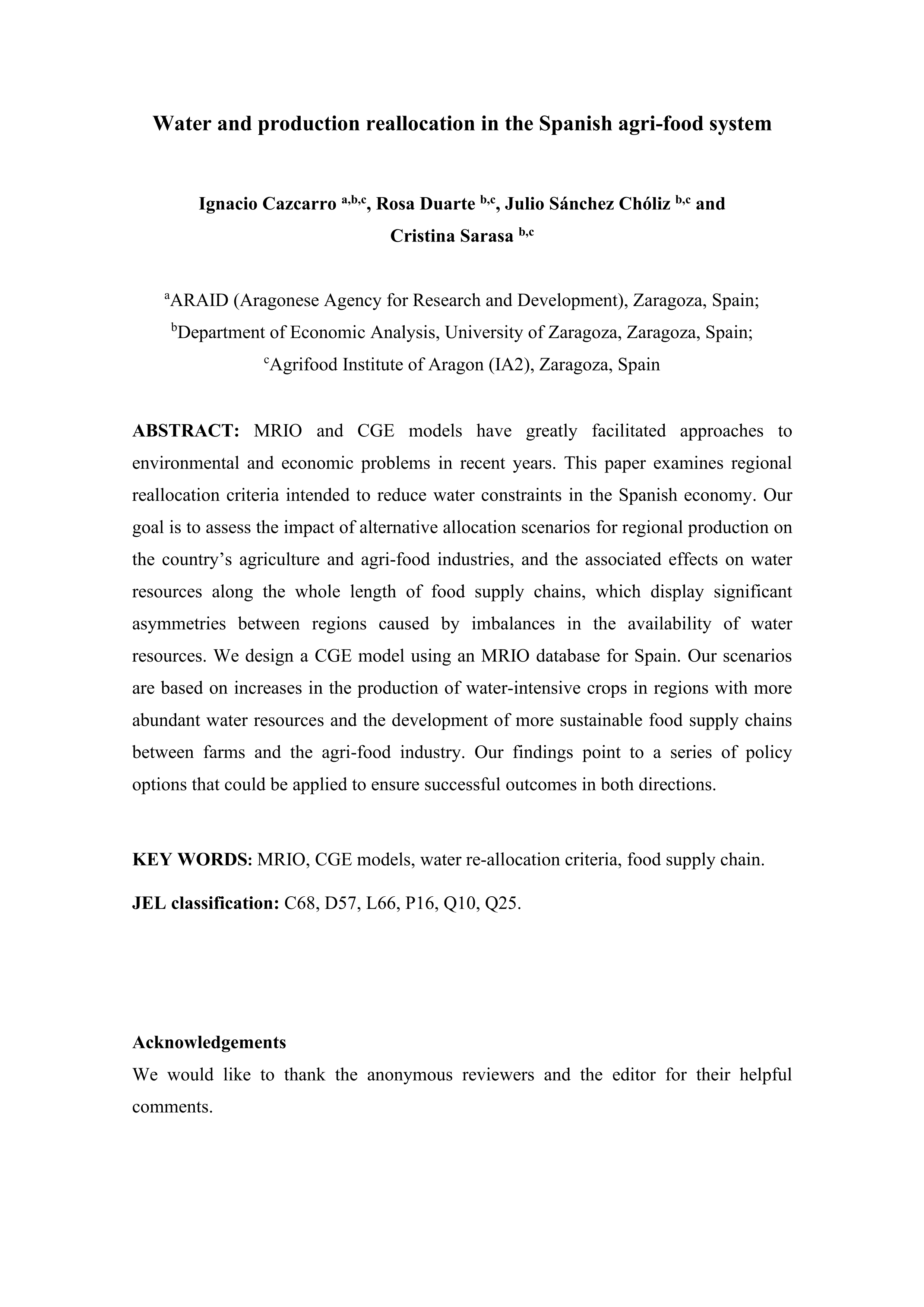 Water and production reallocation in the Spanish agri-food system