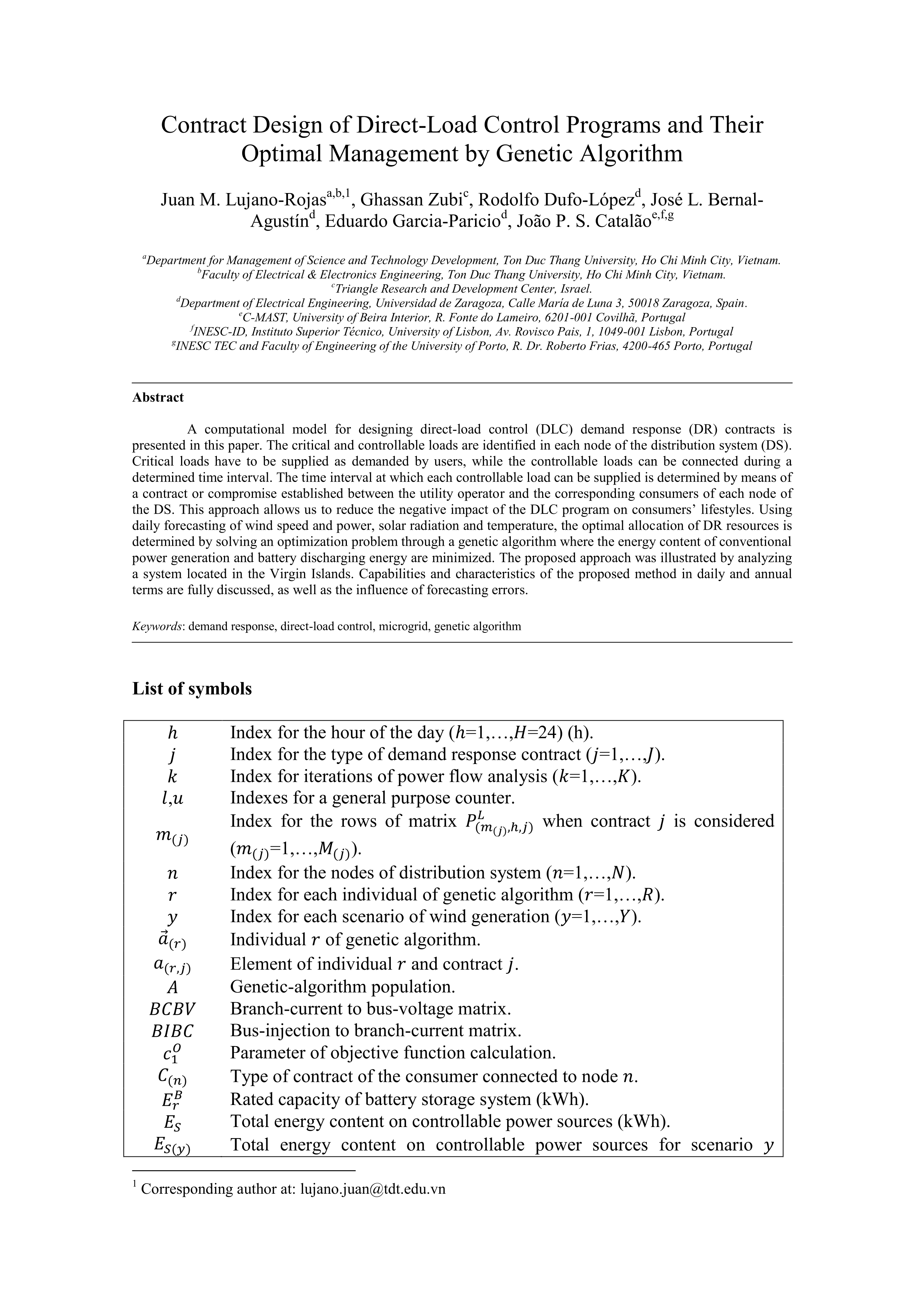 Contract design of direct-load control programs and their optimal management by genetic algorithm