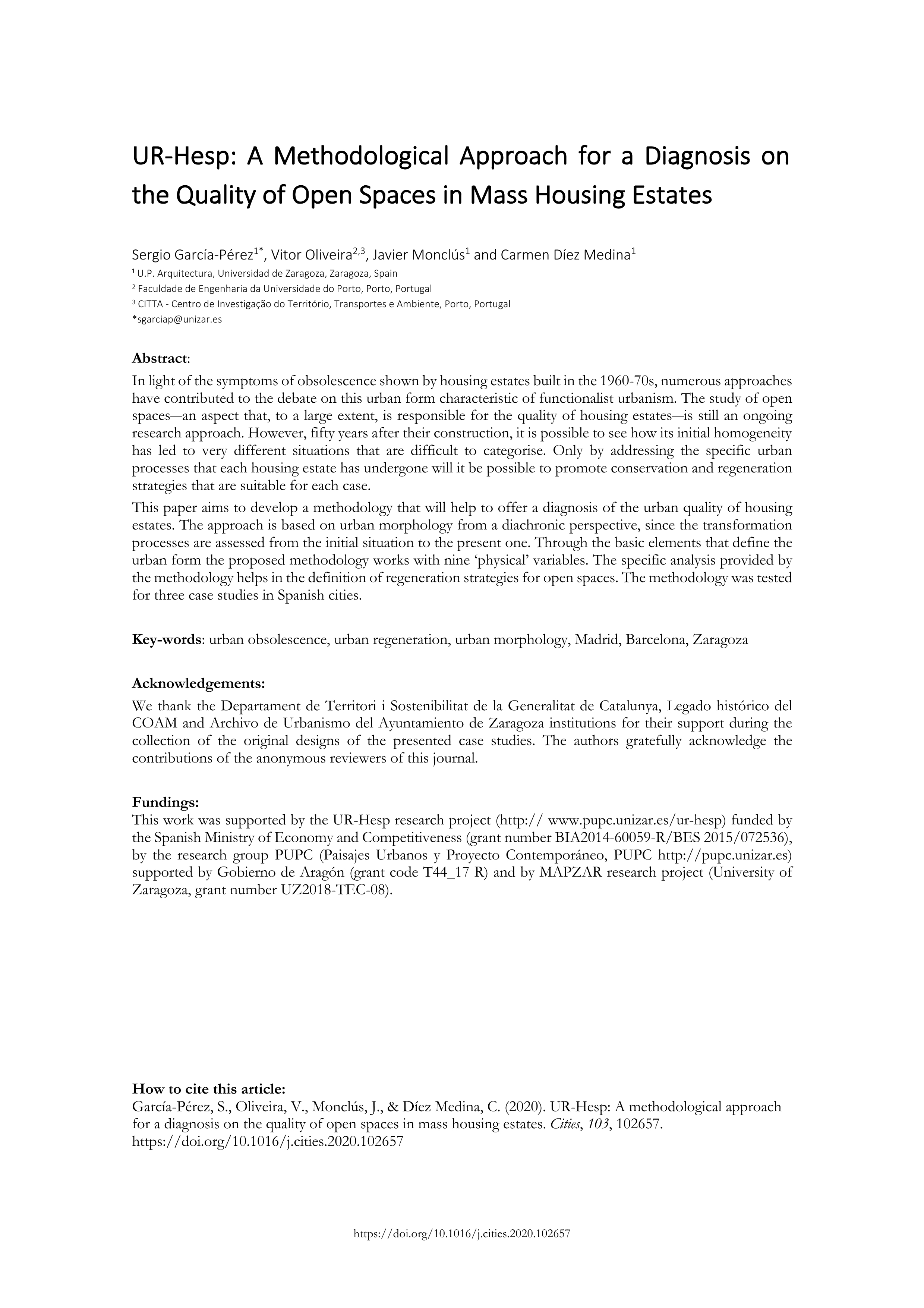 UR-Hesp: A methodological approach for a diagnosis on the quality of open spaces in mass housing estates