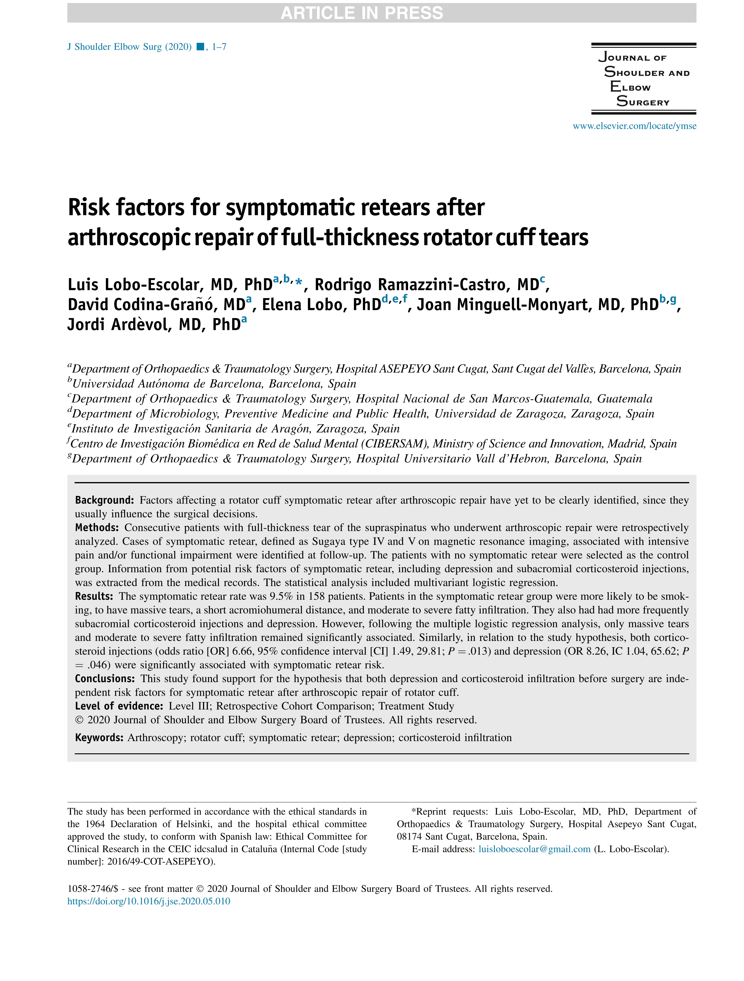 Risk factors for symptomatic retears after arthroscopic repair of full-thickness rotator cuff tears