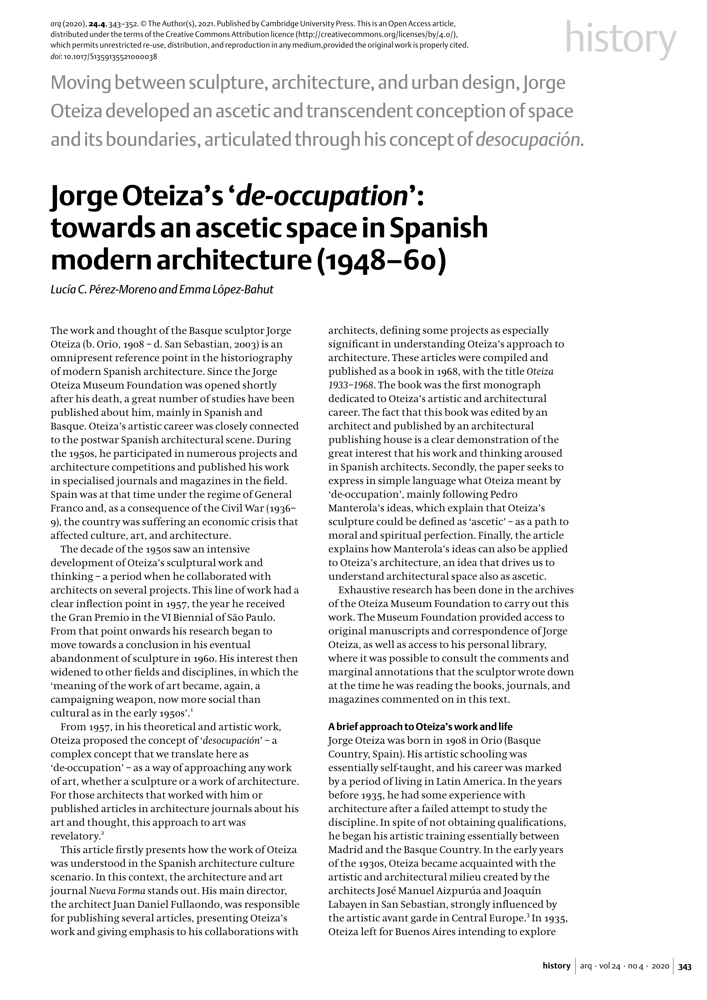 Jorge Oteiza’s ‘de-occupation’: towards an ascetic space in Spanish modern architecture (1948-60)